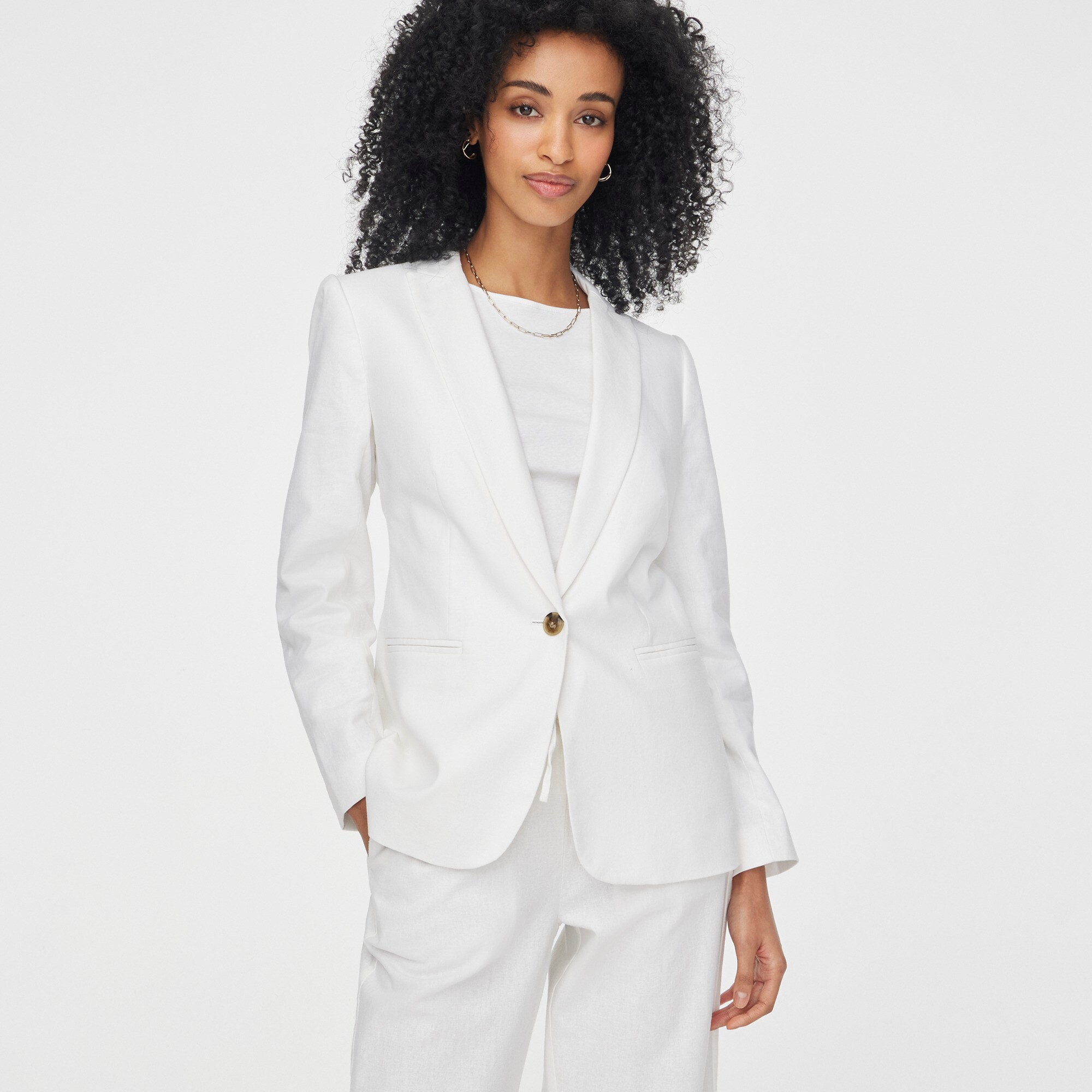  Petite linen-blend one-button blazer