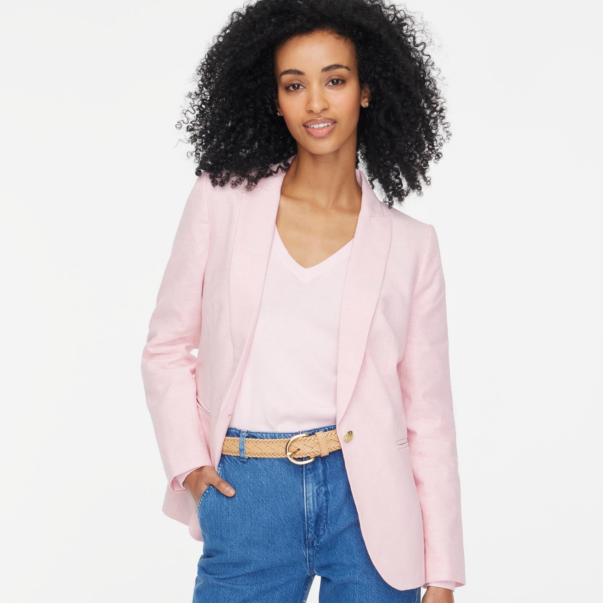 womens Linen-blend one-button blazer