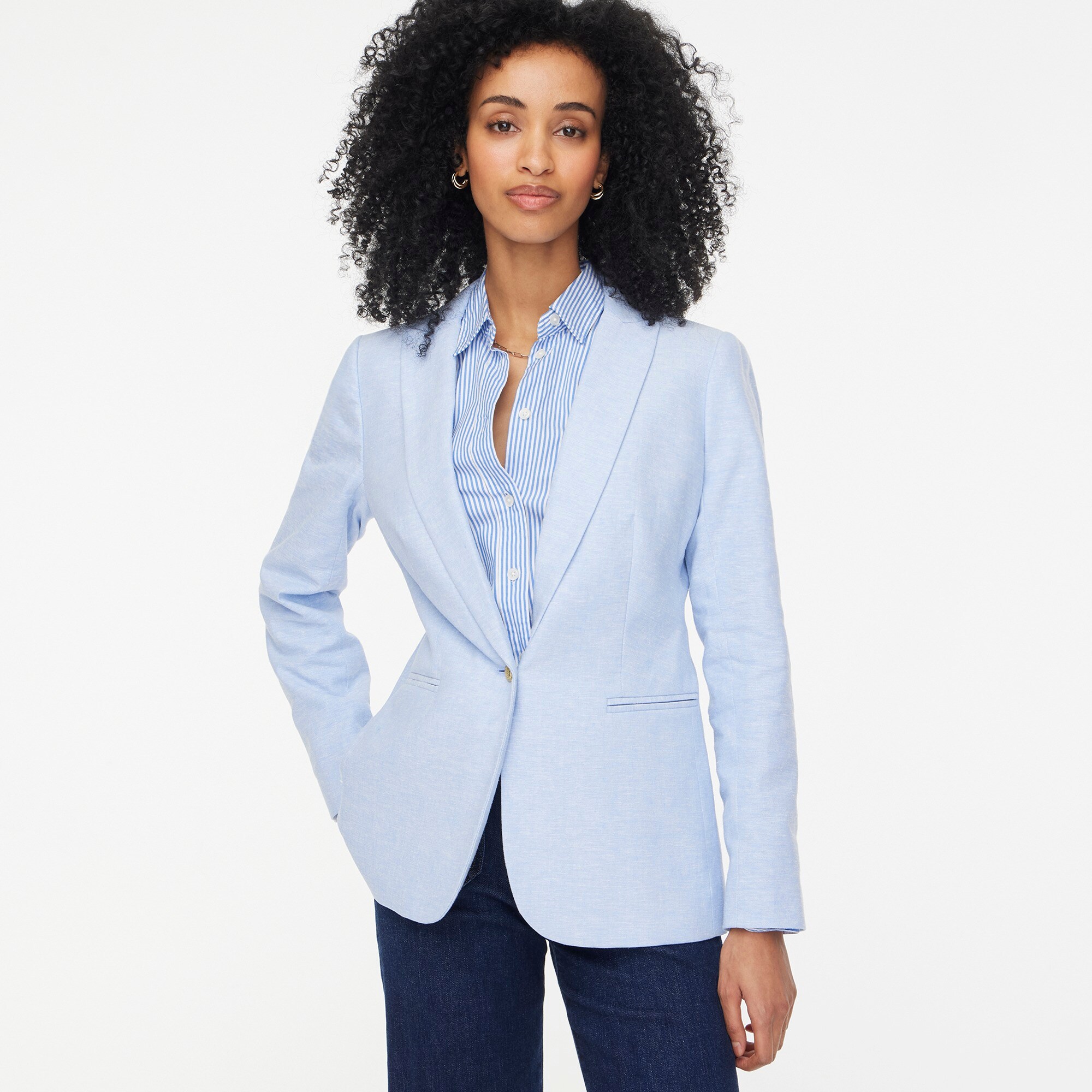 Linen-blend one-button blazer