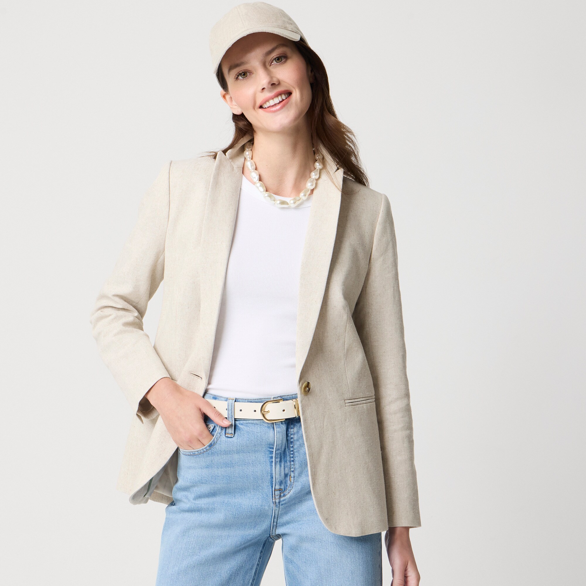 womens Linen-blend one-button blazer