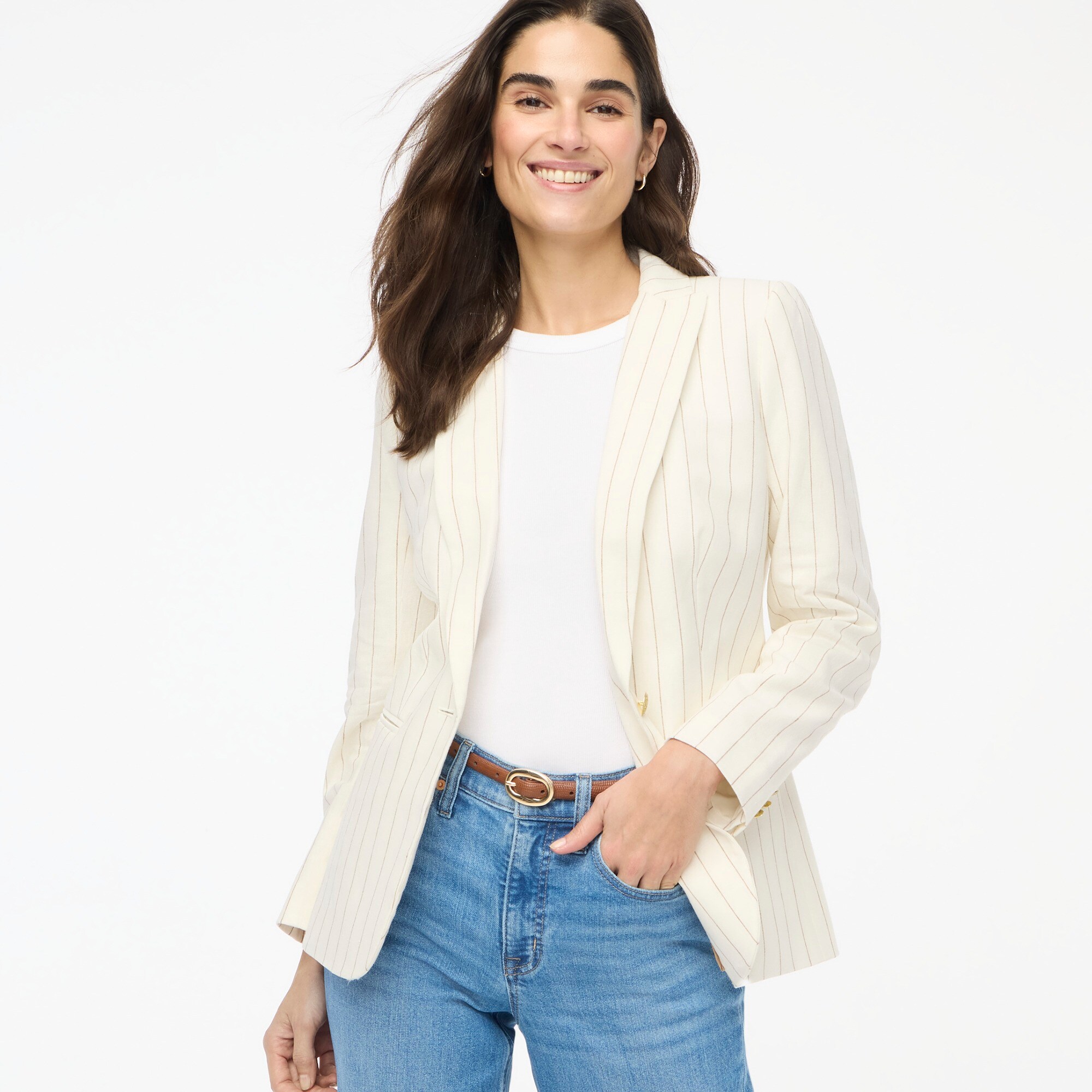 Linen-blend one-button blazer