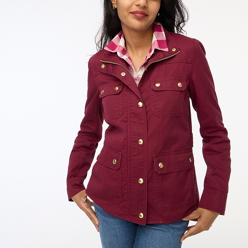 factory: resin-coated twill field jacket for women, right side, view zoomed