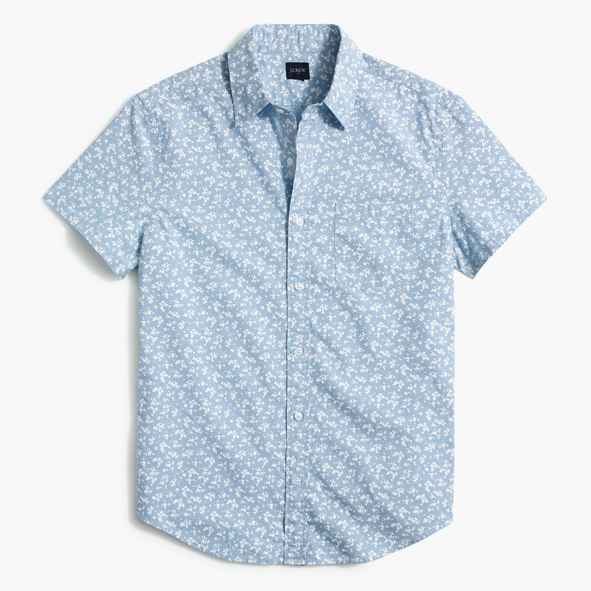 short-sleeve slim indigo floral shirt for men