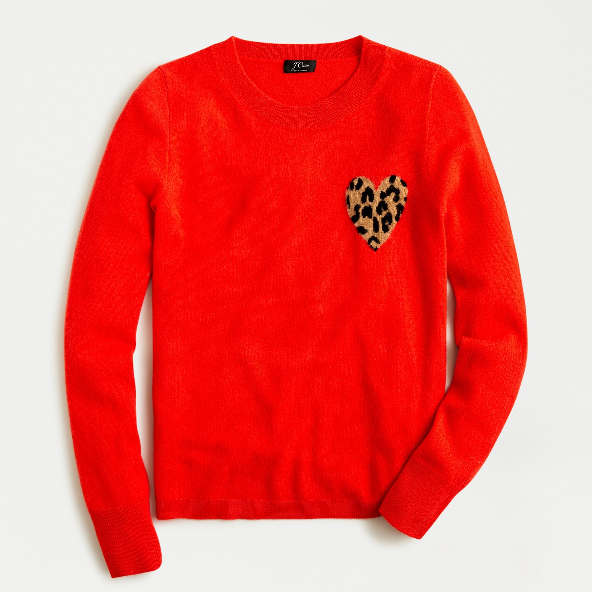 Cashmere crewneck sweater with leopard heart
