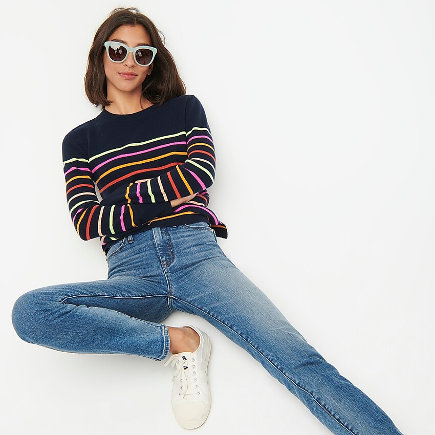 j.crew: cashmere crewneck sweater in navy stripe, right side, view zoomed