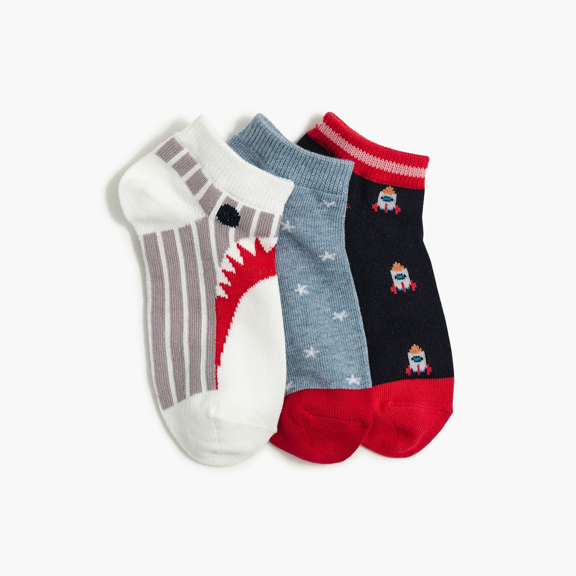 boys' sharks and stars ankle socks three-pack for boys