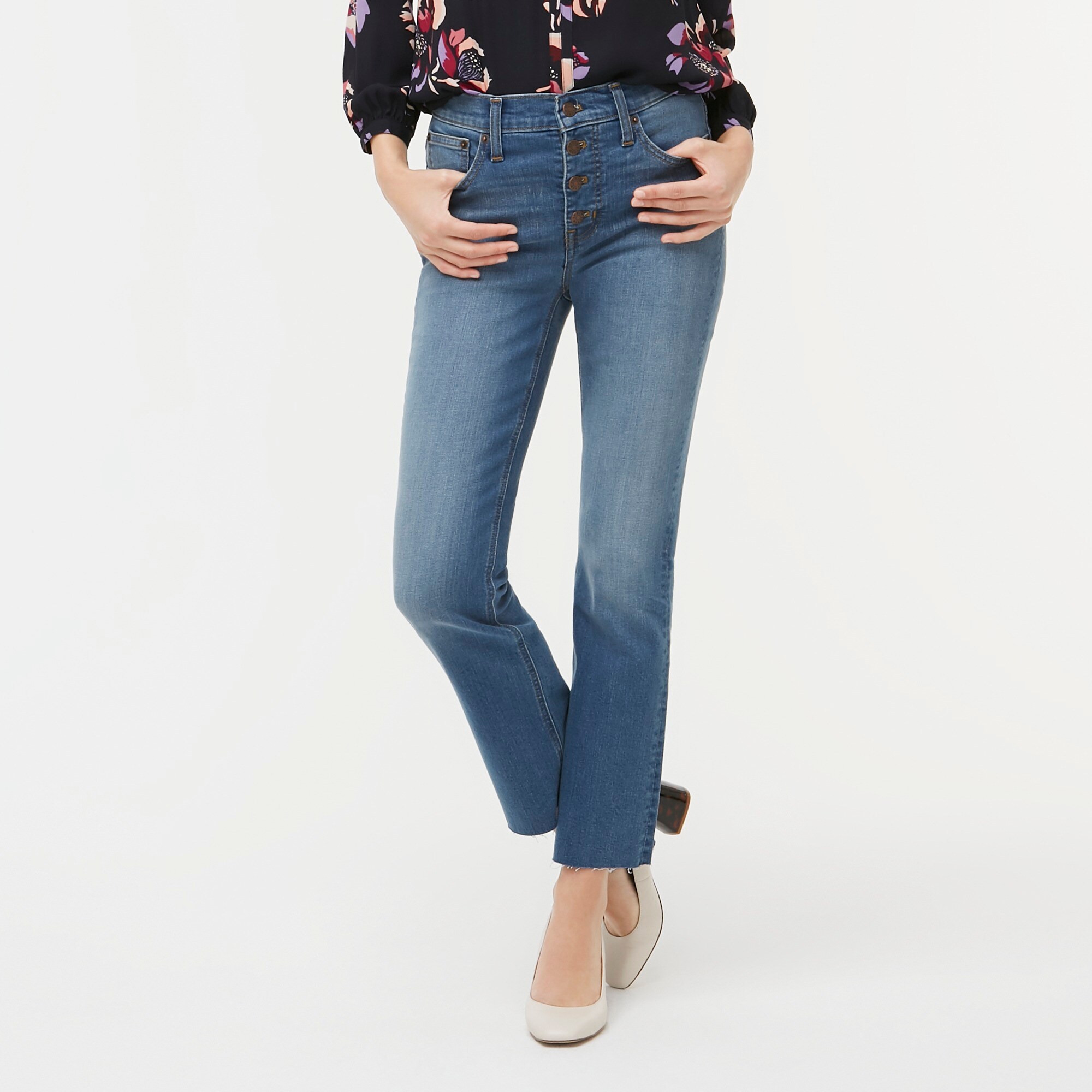 J.Crew Factory 9 Highrise Flare Crop Button Fly Jean With Cut Hem For