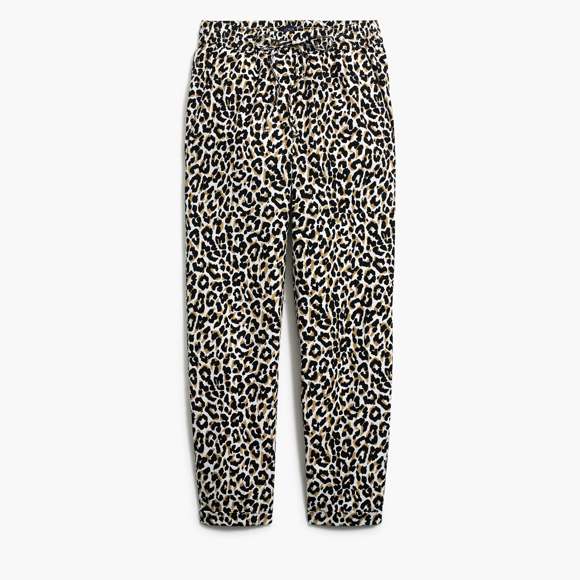 Leopard-print linen-cotton drawstring pant