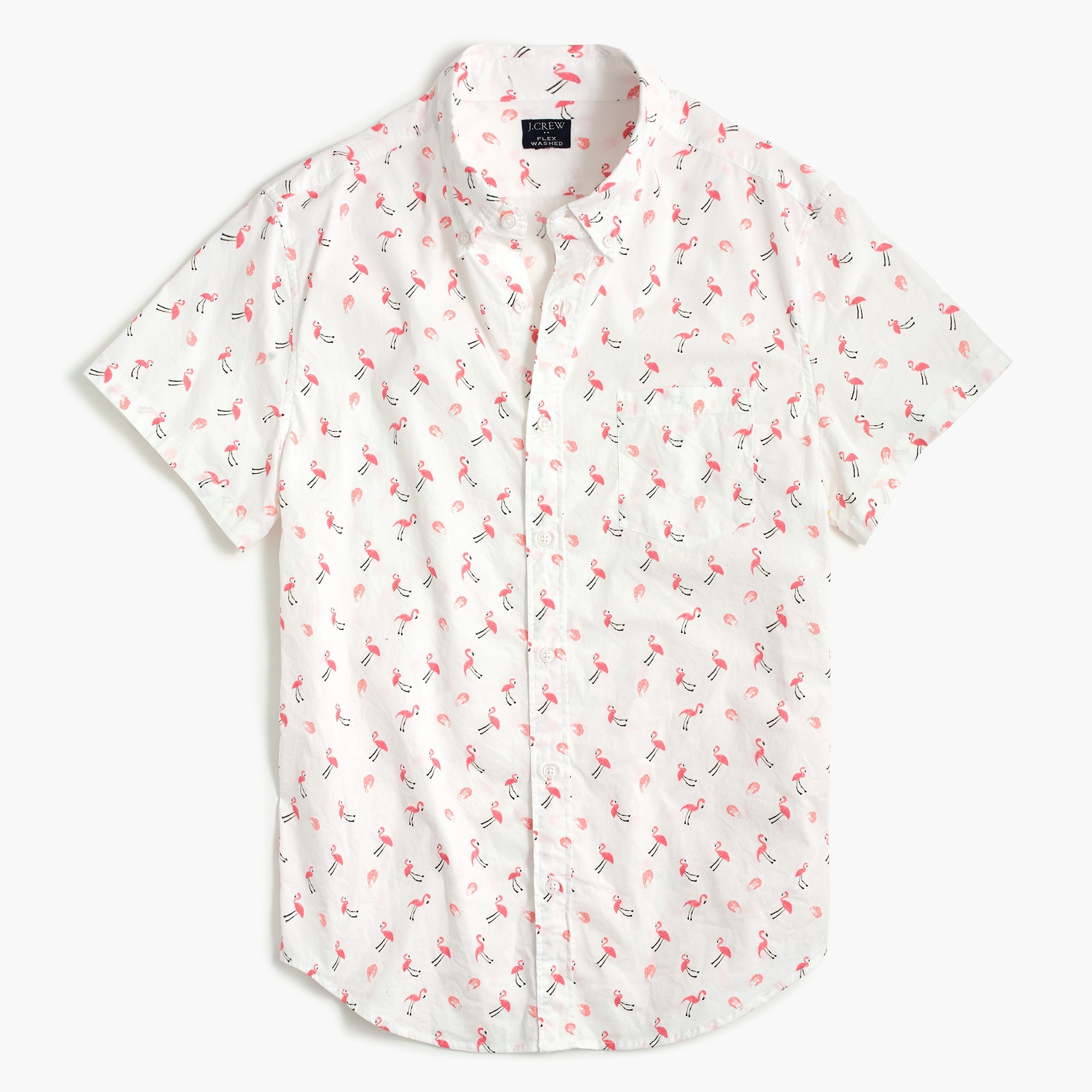 Short-sleeve slim flamingo print shirt