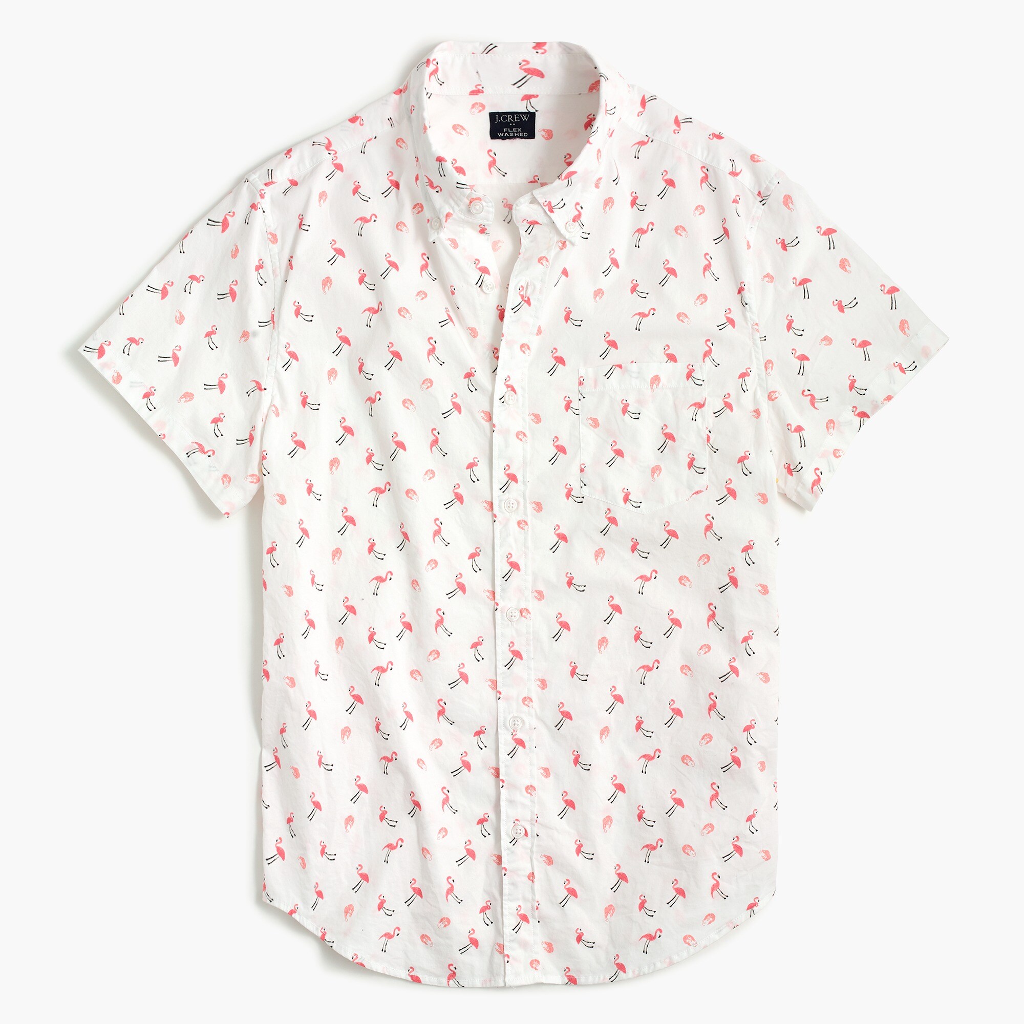 Short-sleeve slim flamingo print shirt