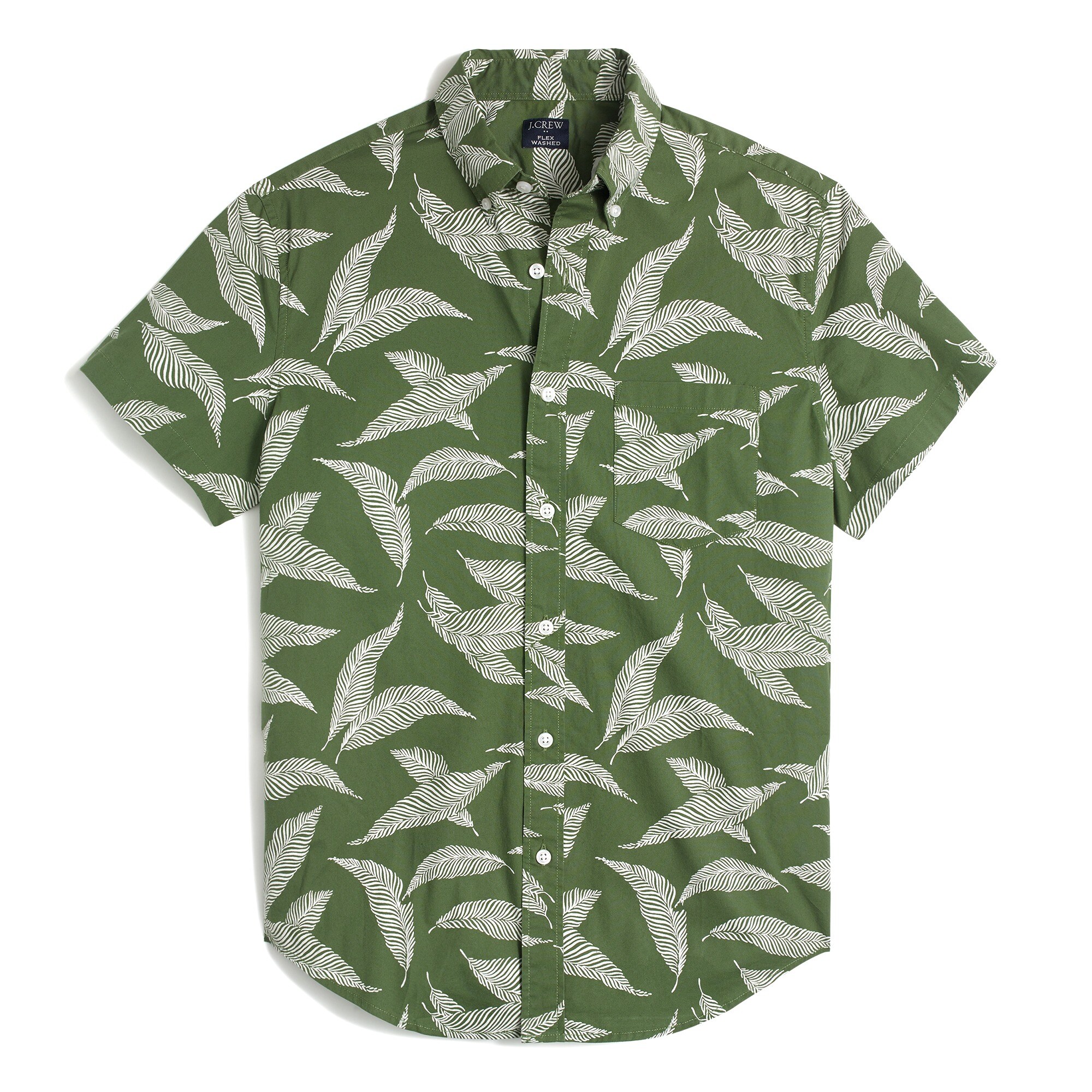 Short-sleeve slim leaf print shirt