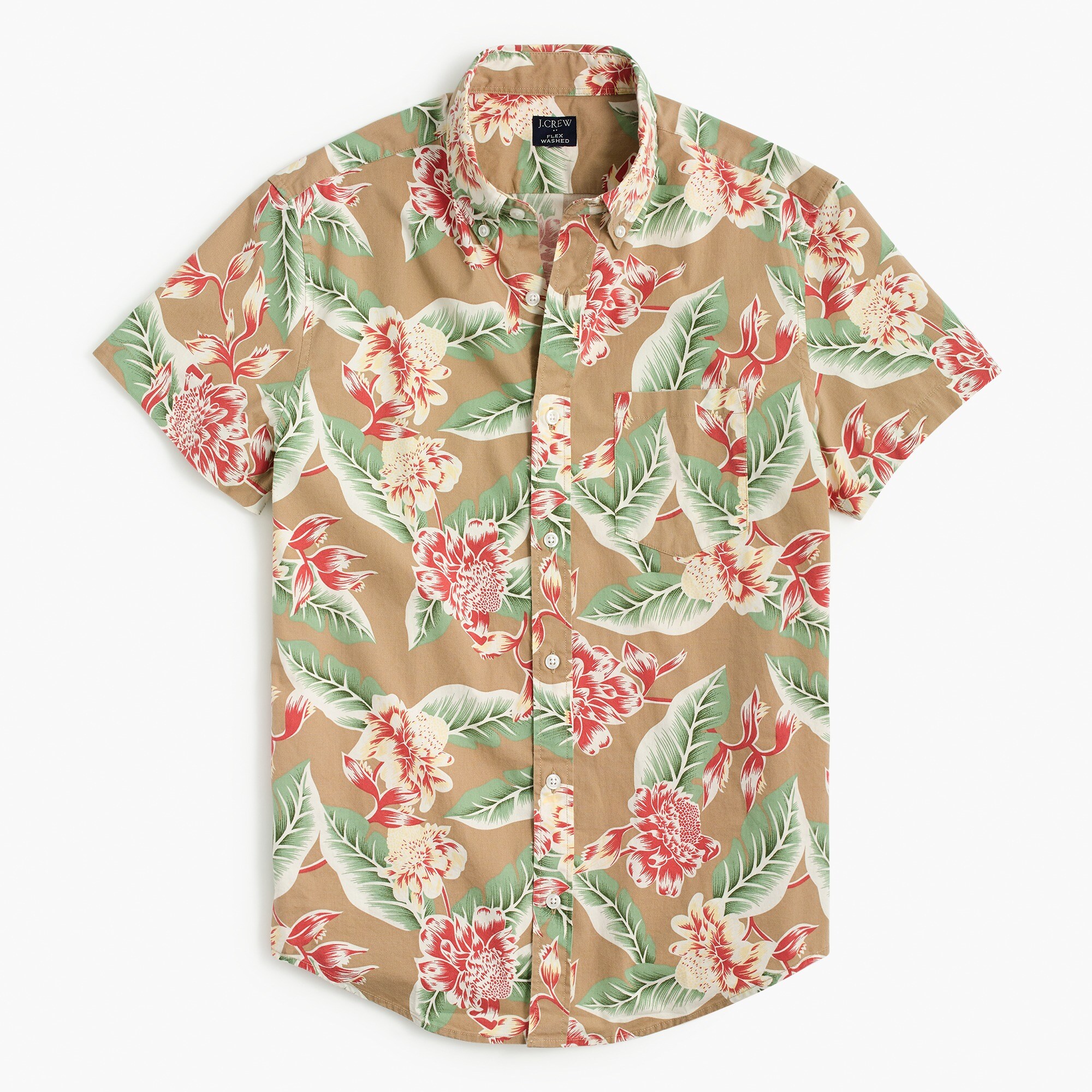 Short-sleeve printed slim casual shirt