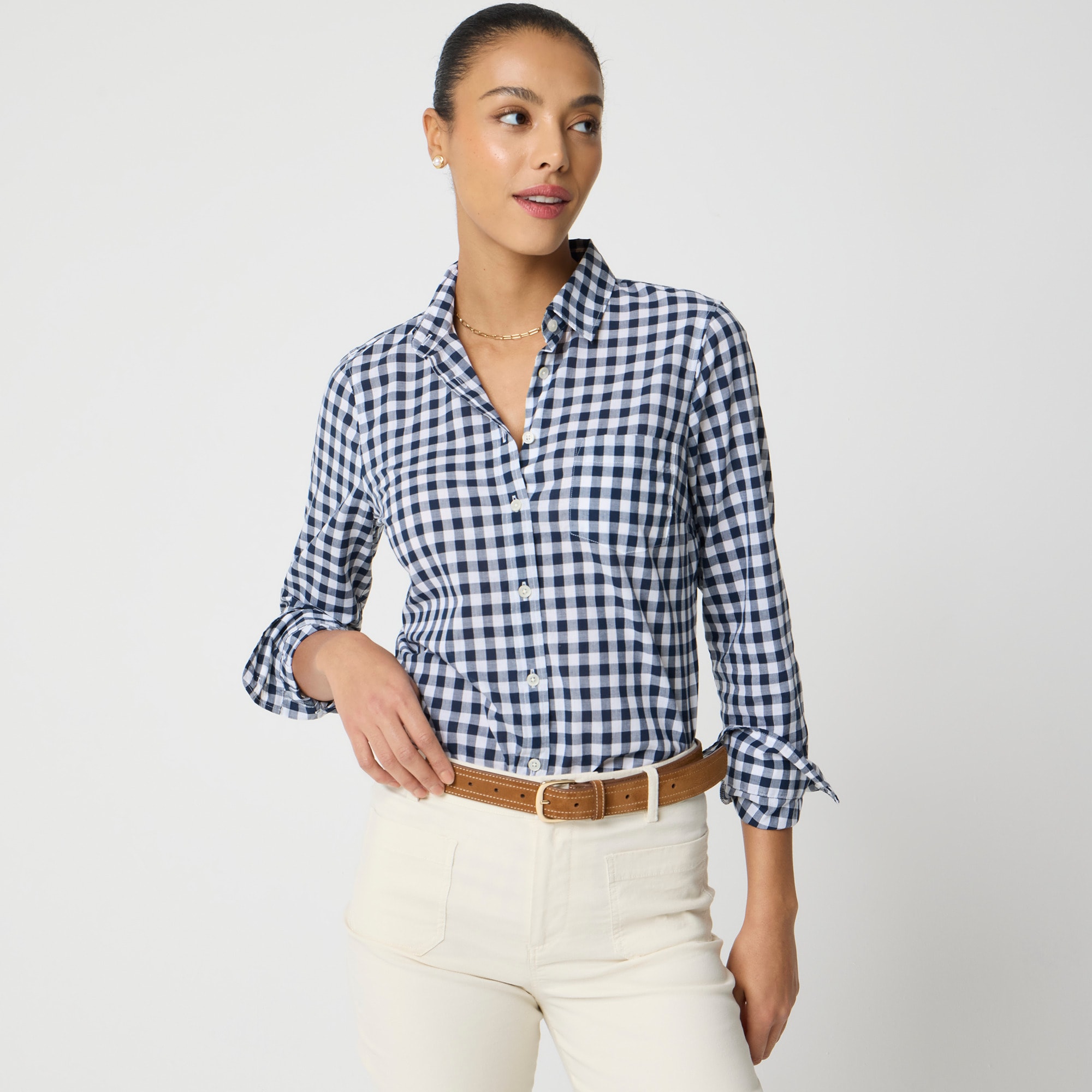 Gingham lightweight cotton shirt in signature fit