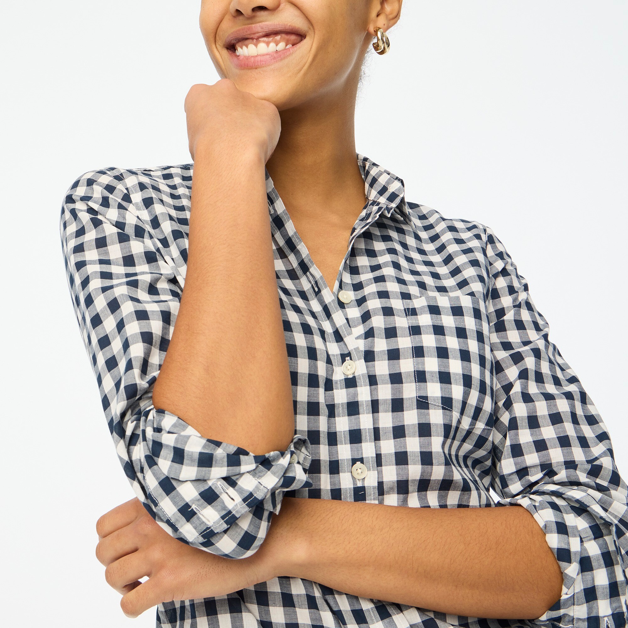 J.Crew Factory Women s Gingham Lightweight Cotton Shirt in Signature Fit Ginevra Gngm MD Navy Wh Size Medium