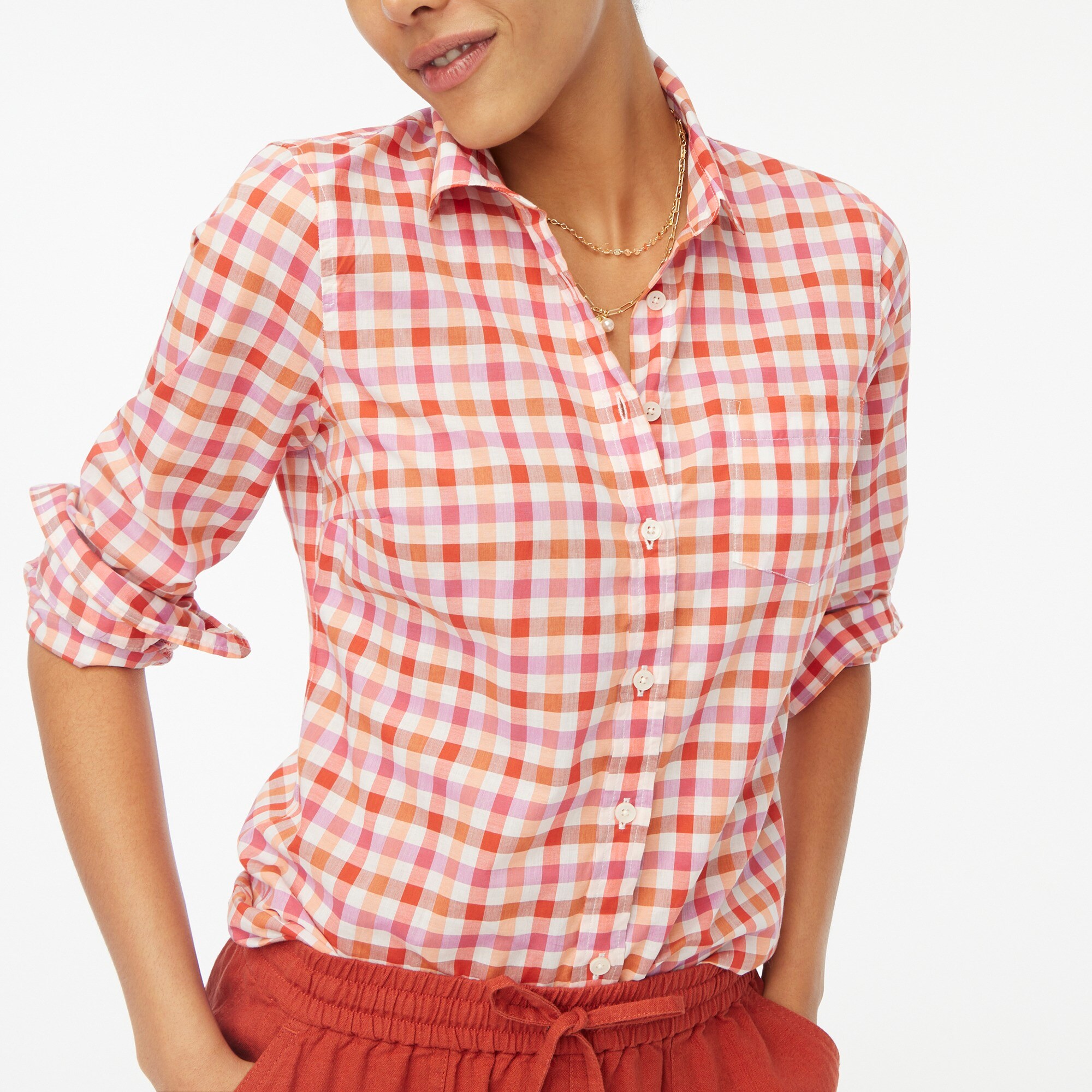 Gingham lightweight cotton shirt in signature fit