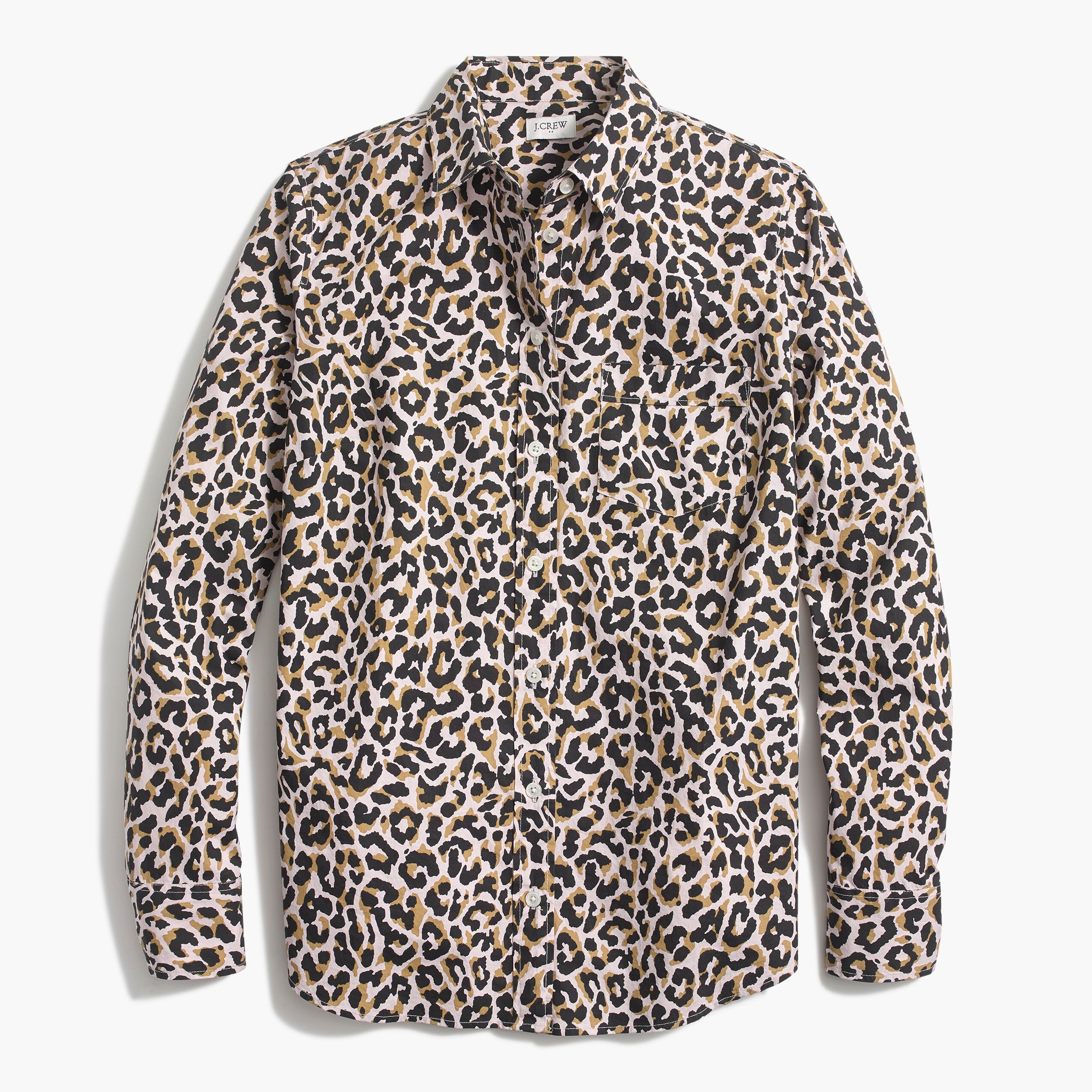 leopard button-up cotton poplin shirt in signature fit for women