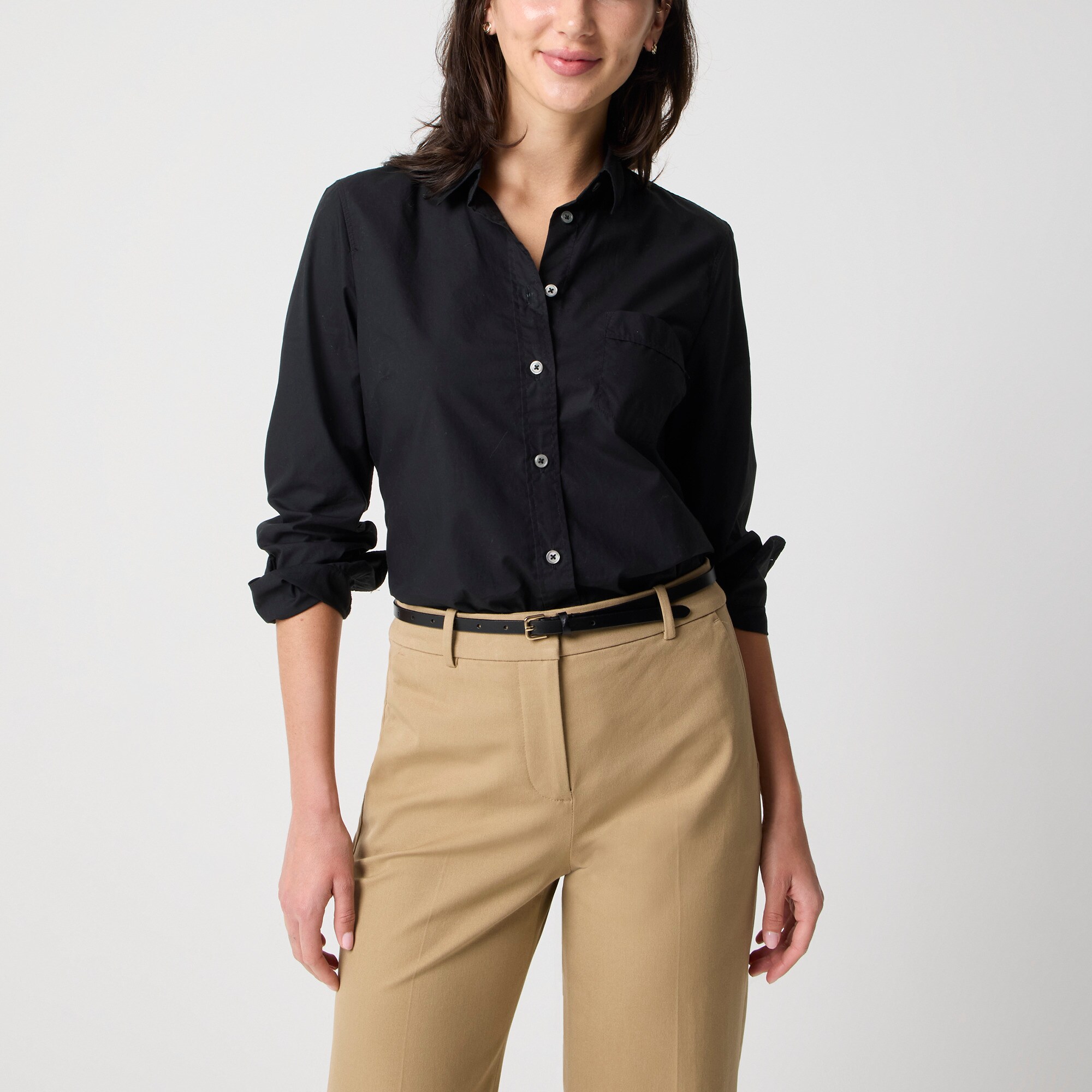 factory: button-up cotton poplin shirt in signature fit for women, right side, view zoomed