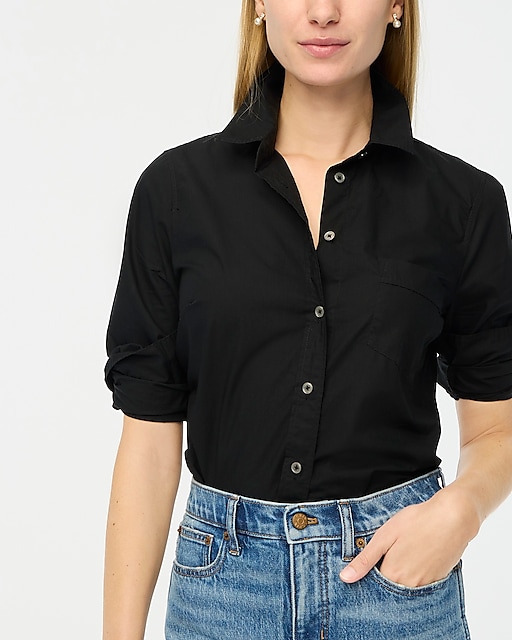womens Petite button-up cotton-blend poplin shirt in signature fit