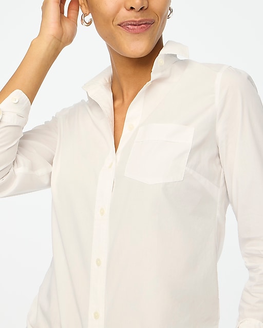 womens Petite button-up cotton-blend poplin shirt in signature fit