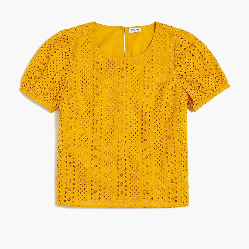 factory: eyelet puff-sleeve top for women, right side, view zoomed