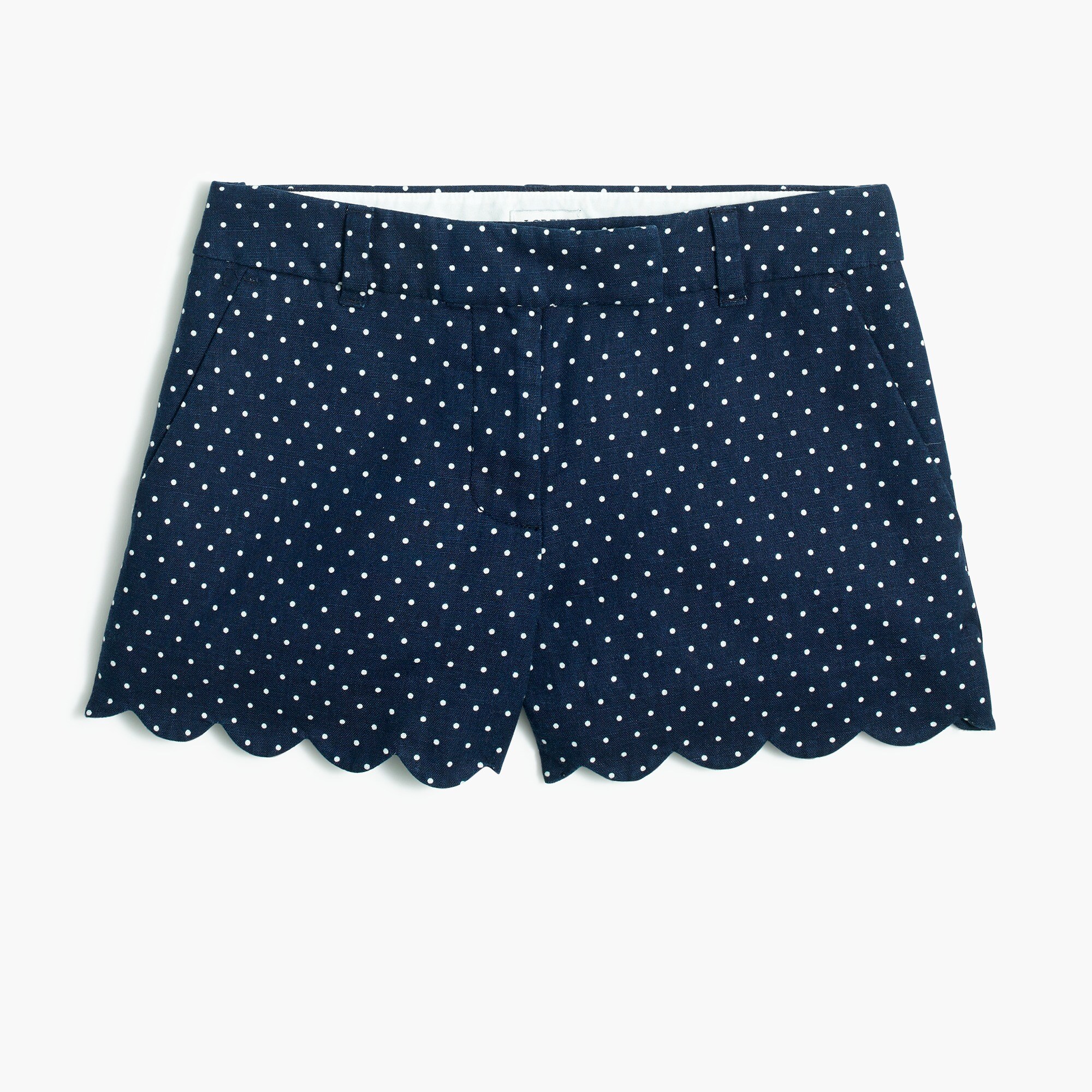 Dot linen-cotton short with scalloped hem