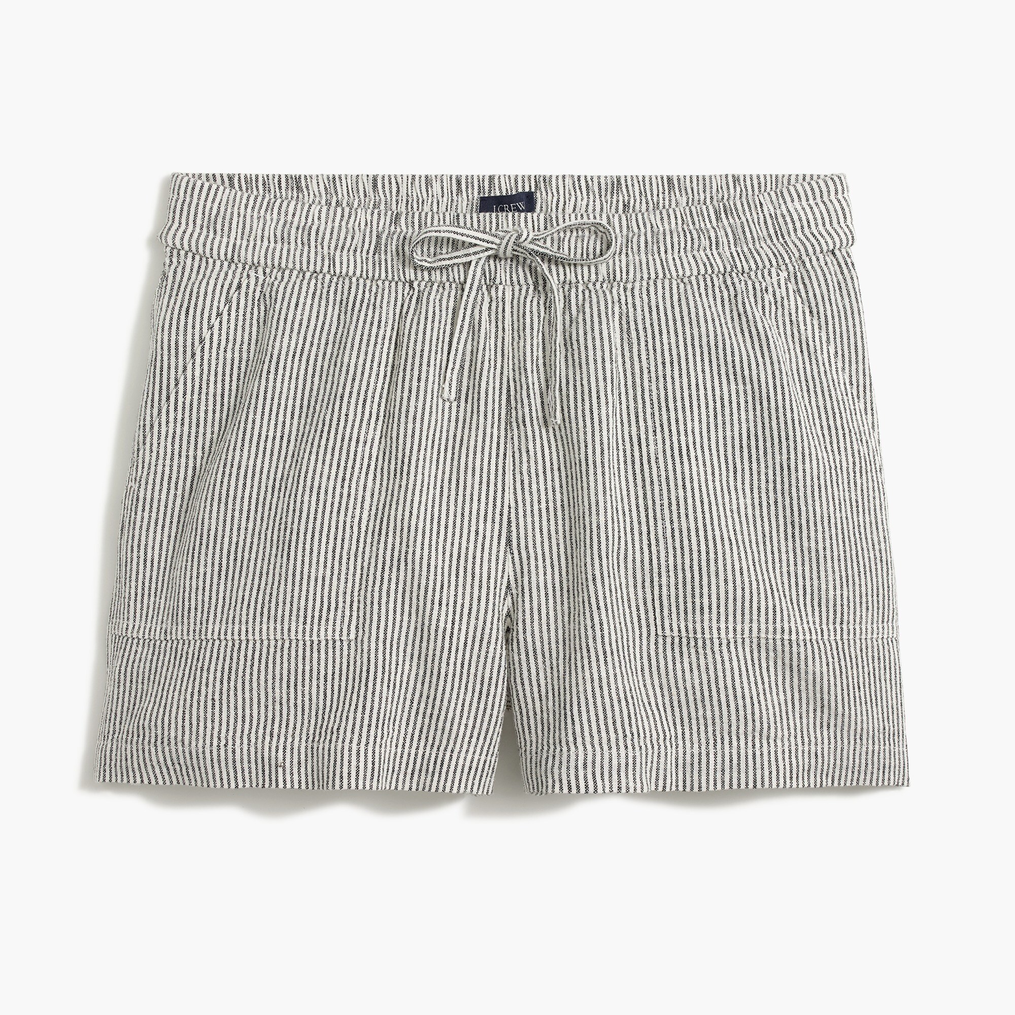 striped linen-blend drawstring short for women