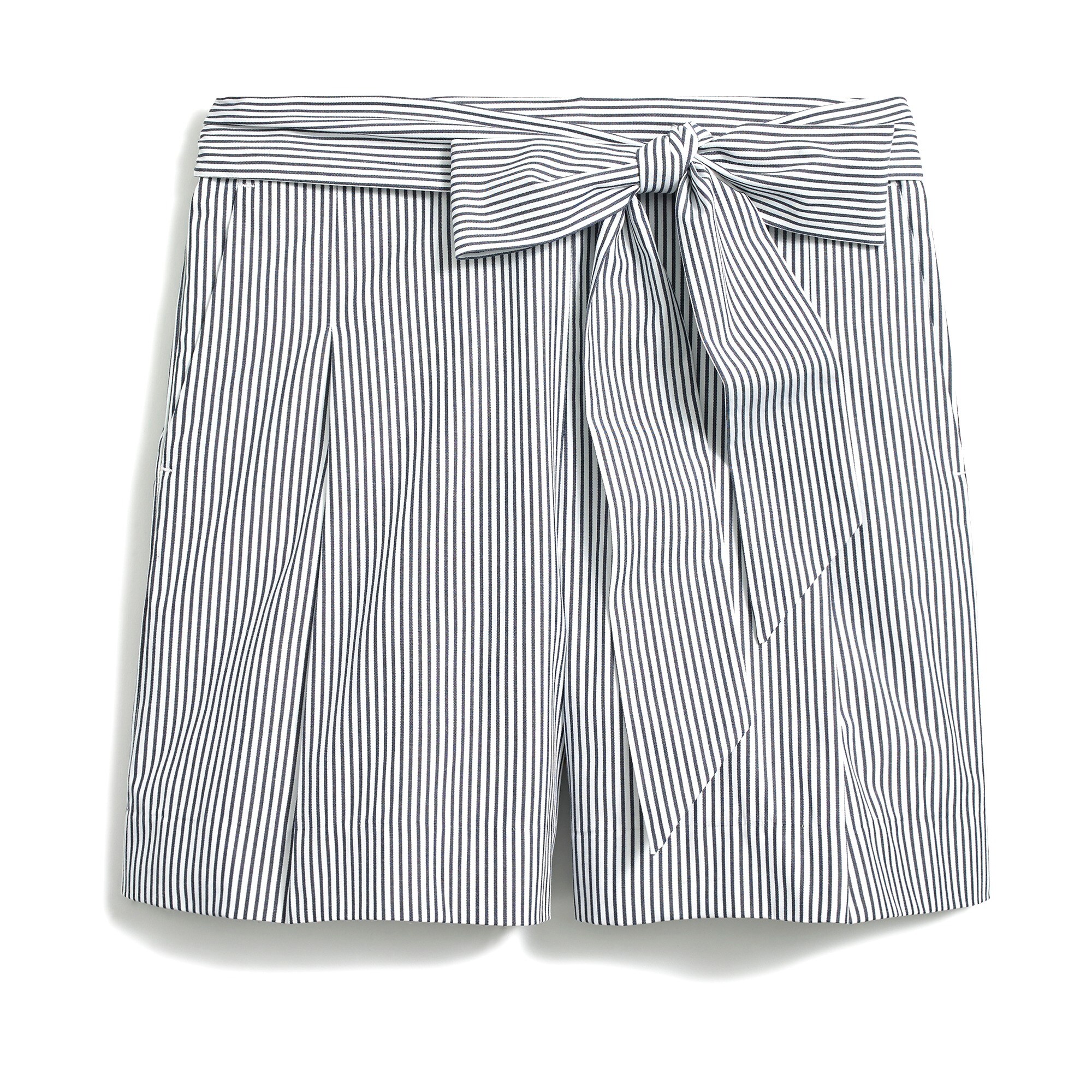 striped tie-waist short in cotton poplin for women