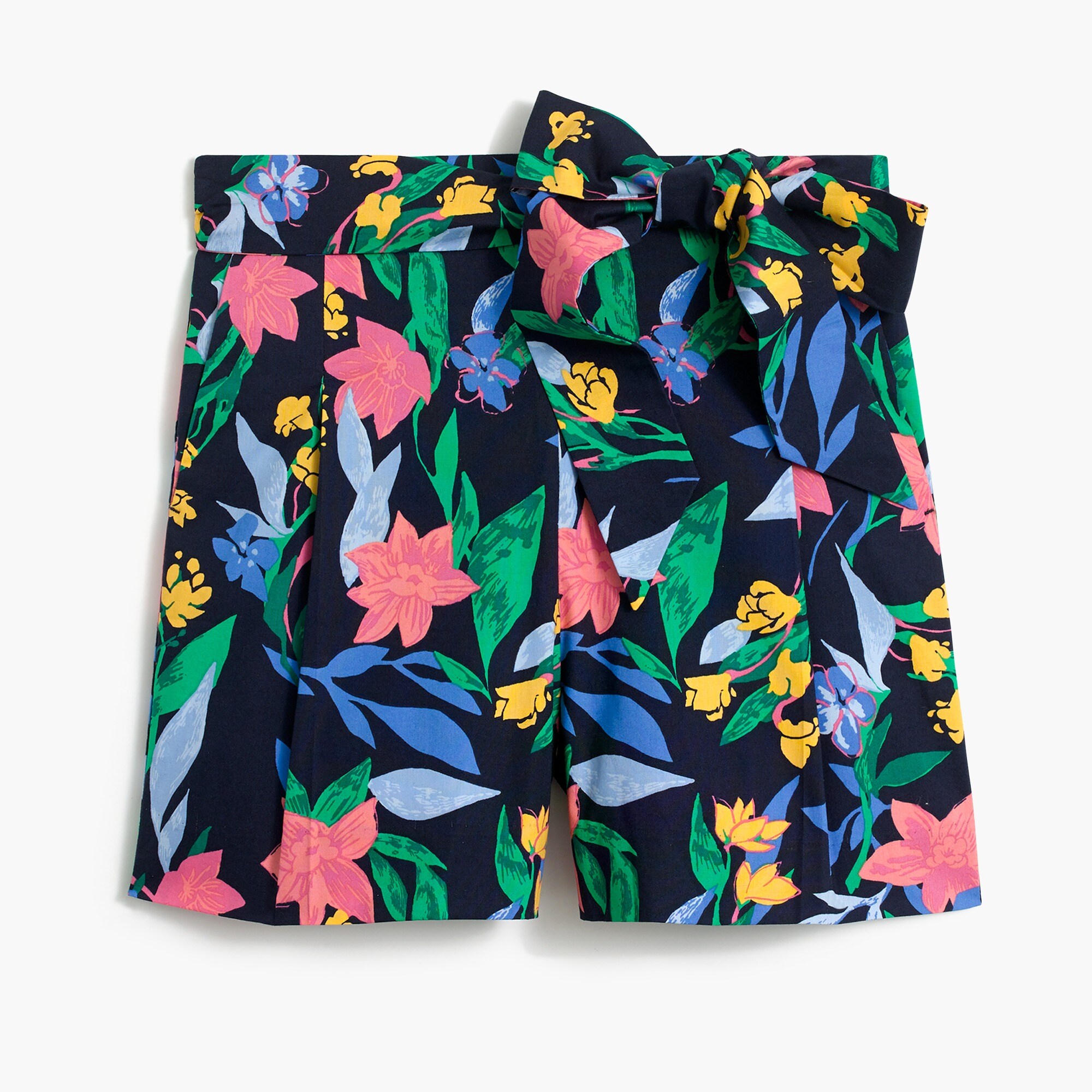 Floral tie-waist short in cotton poplin