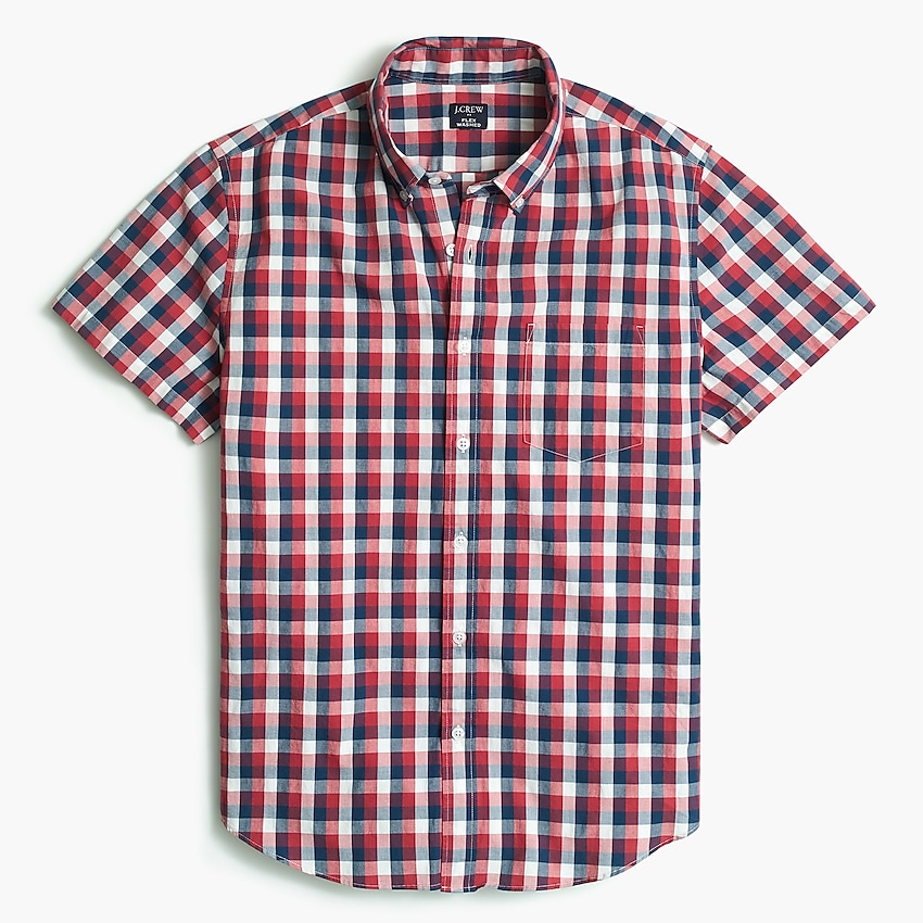 factory: short-sleeve slim gingham shirt for men, right side, view zoomed