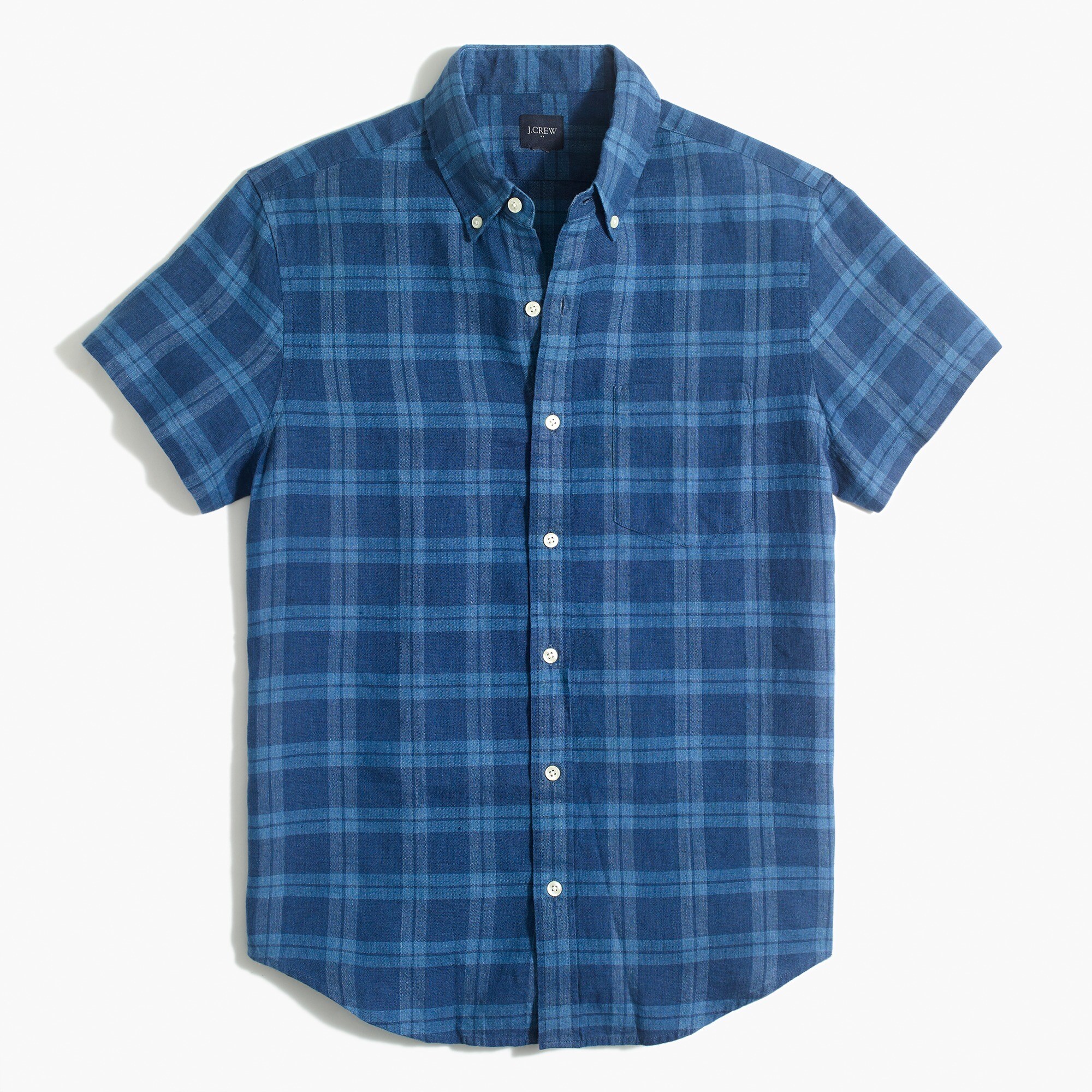 Short-sleeve slim linen-cotton shirt