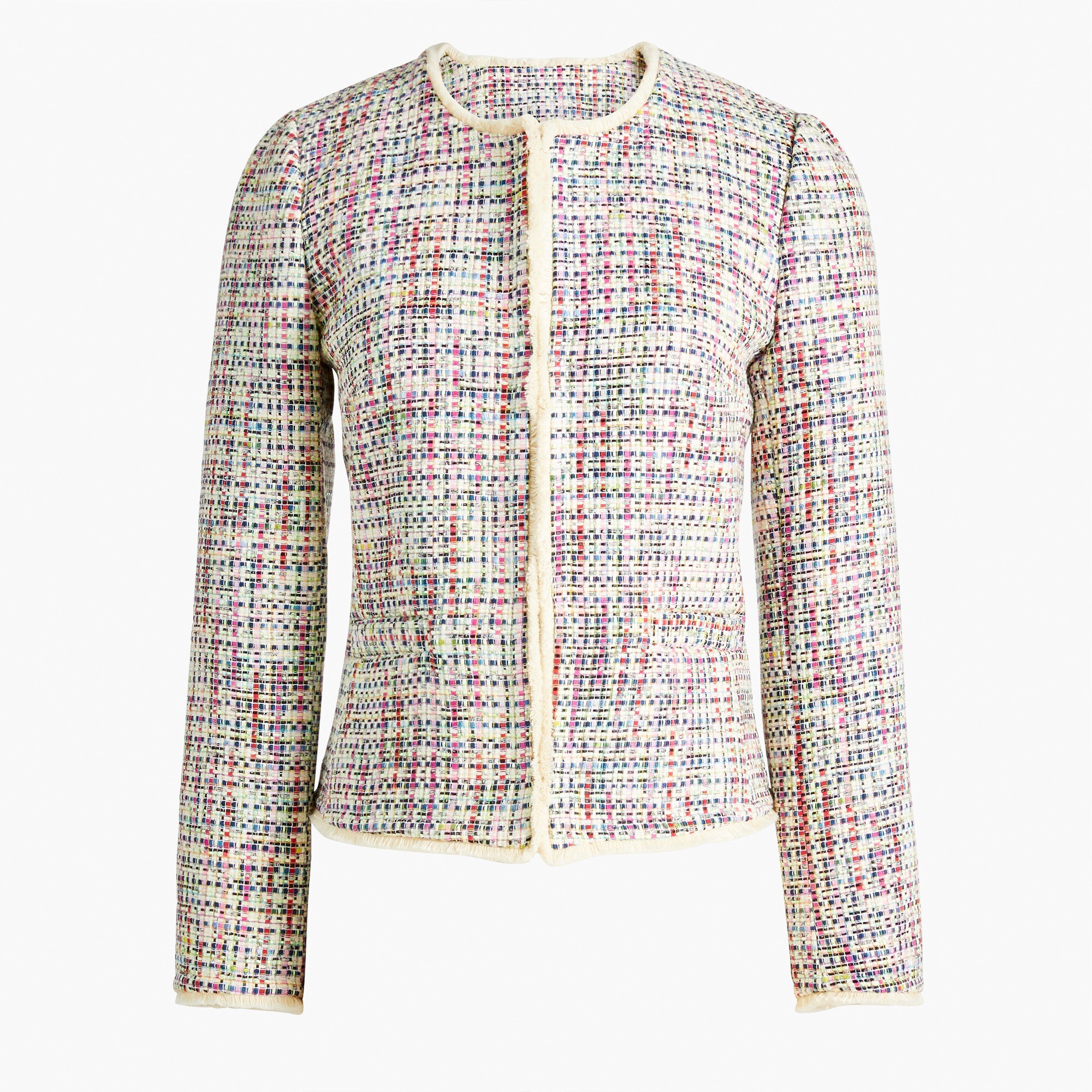fringe jacket in rainbow tweed for women