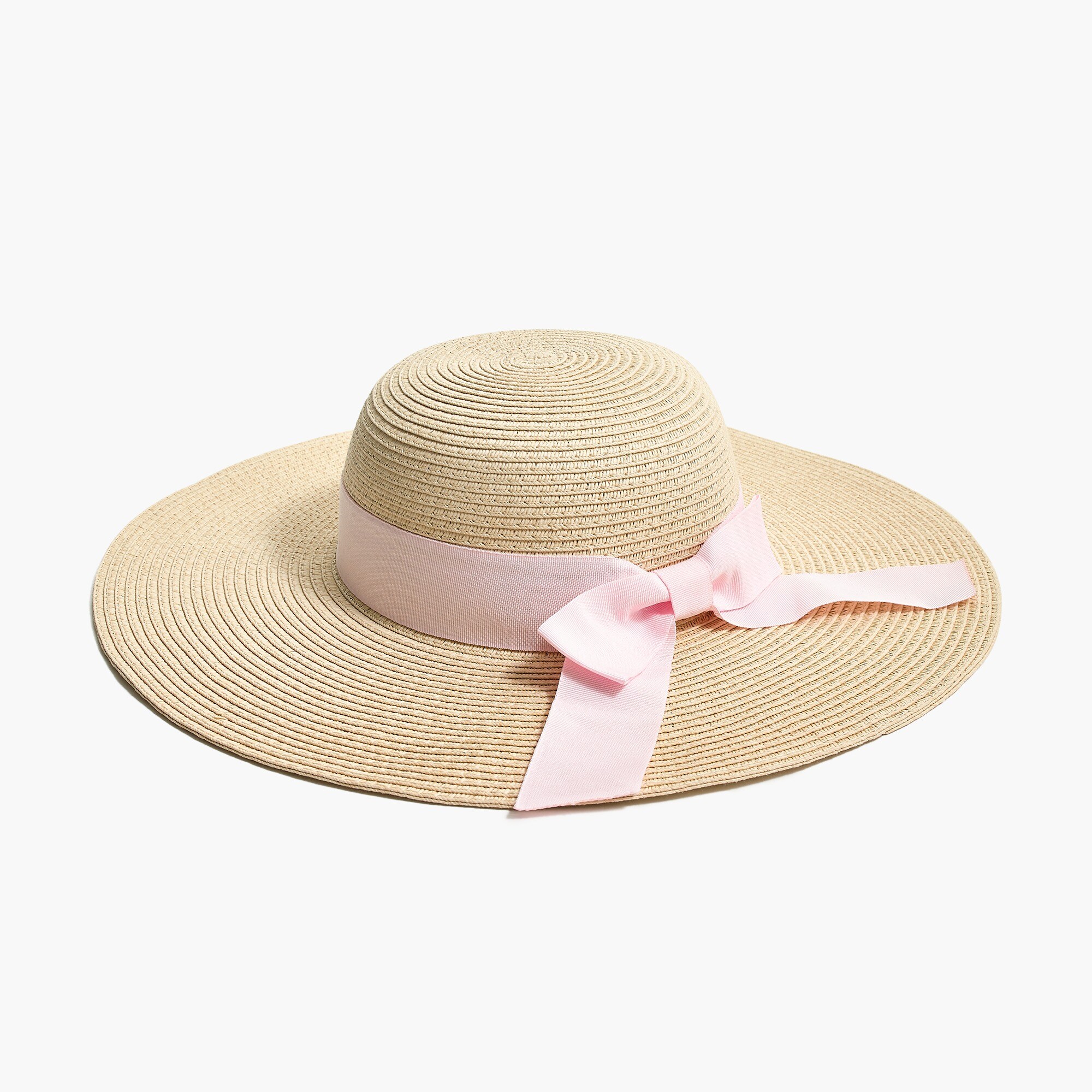 Girls' straw sun hat with ribbon