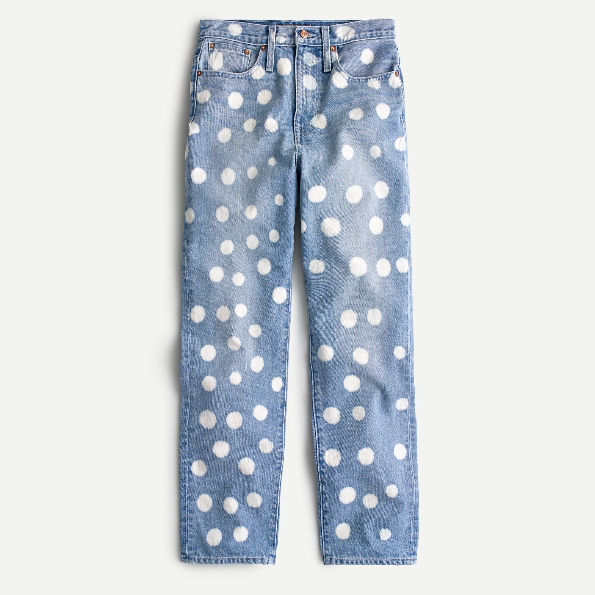Boyfriend jean with bleached-out dots