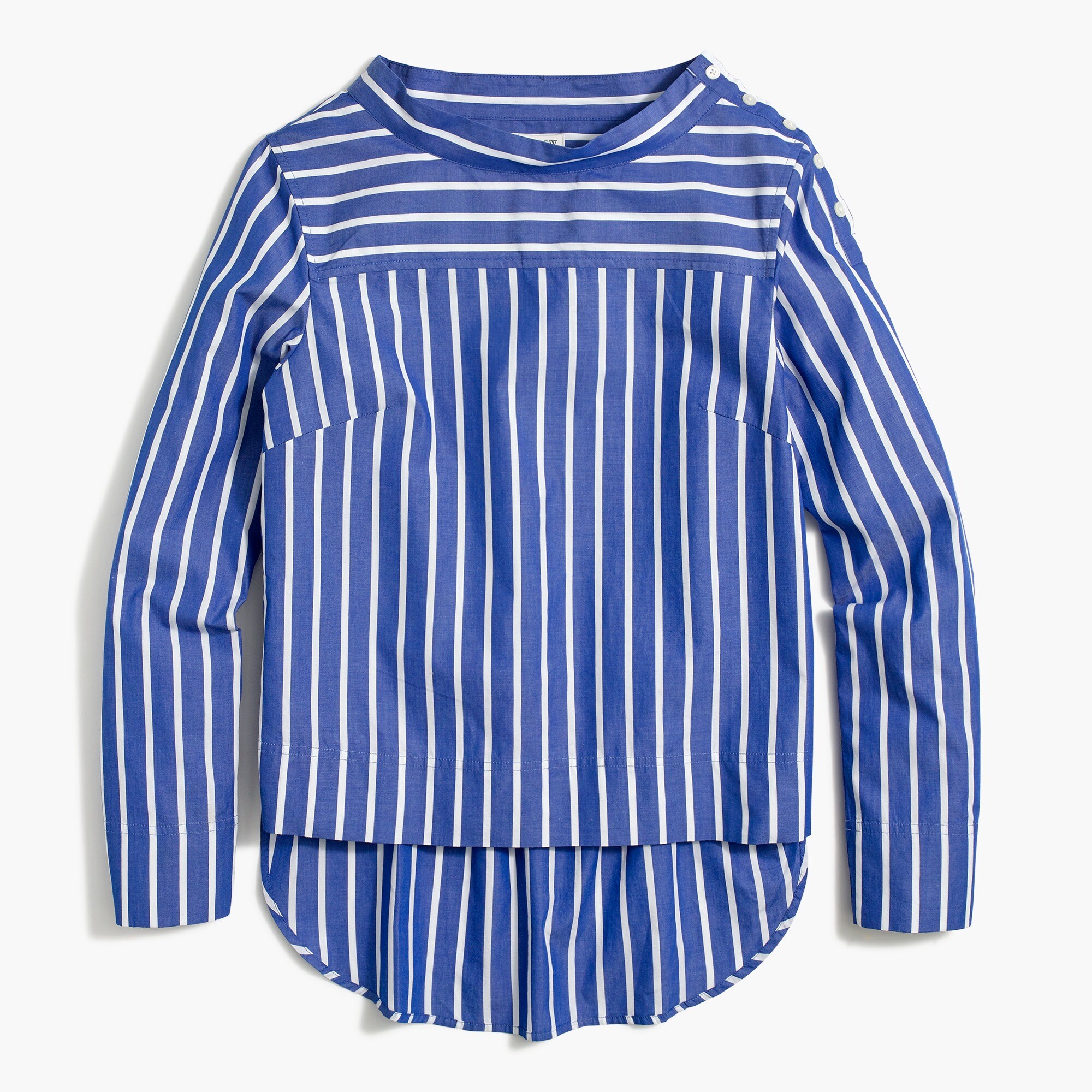Striped funnelneck top in cotton poplin