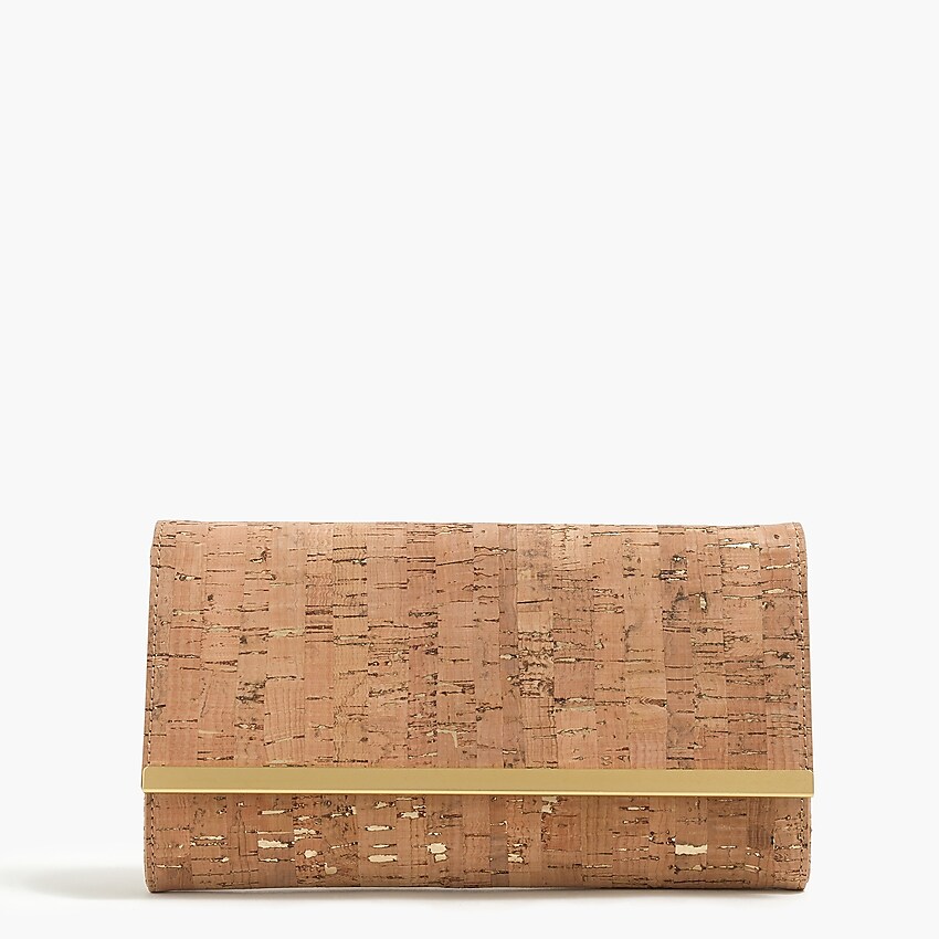 factory: metallic-trim cork clutch for women, right side, view zoomed