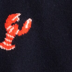 Cashmere crewneck sweater in flying lobsters print INK NAVY PERSIMMON PEAC j.crew: cashmere crewneck sweater in flying lobsters print for women