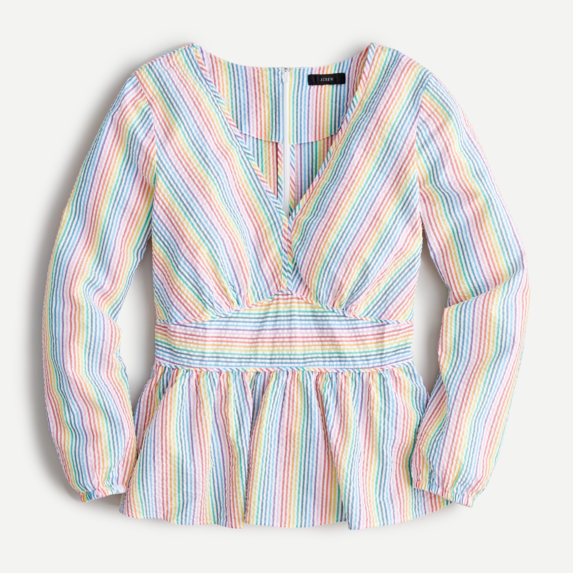 V-neck Peplum Top In Rainbow Seersucker For Women | J.Crew