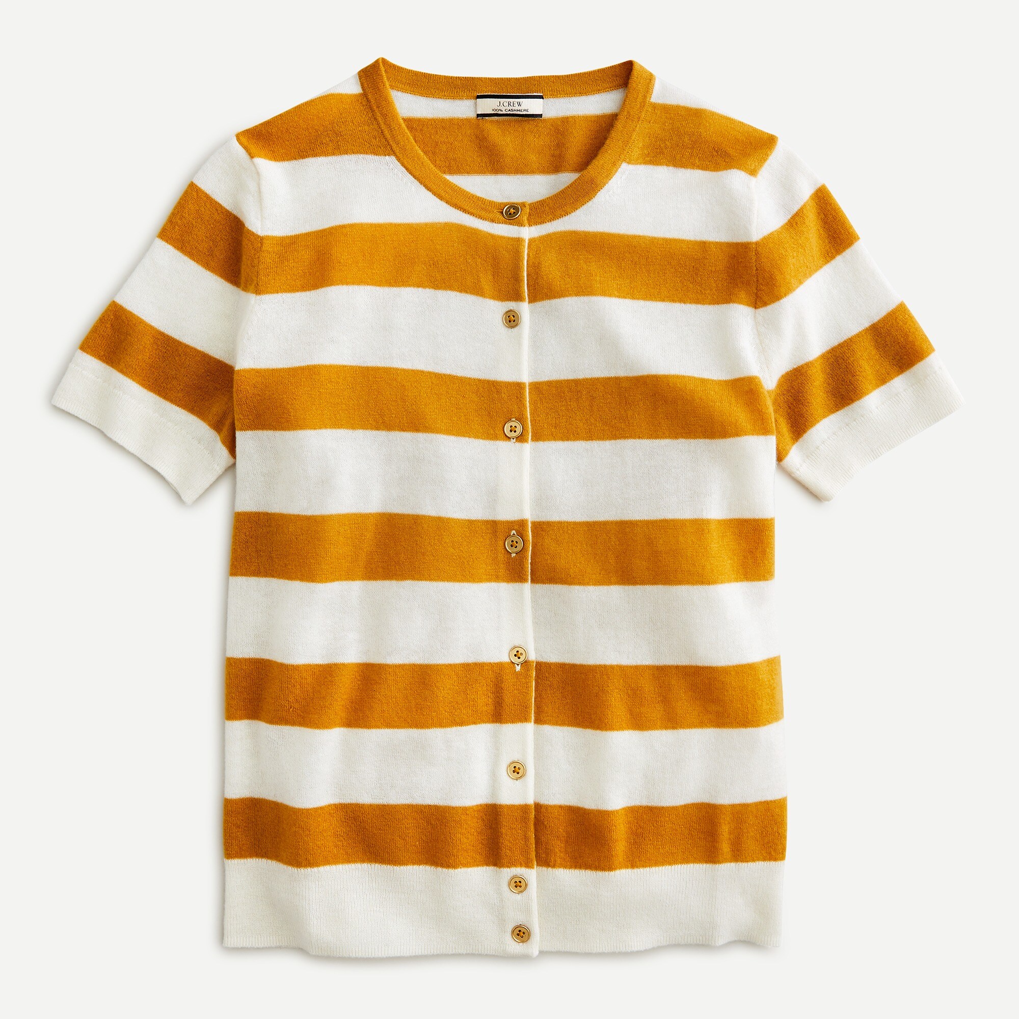 Short-sleeve cardigan in striped featherweight cashmere