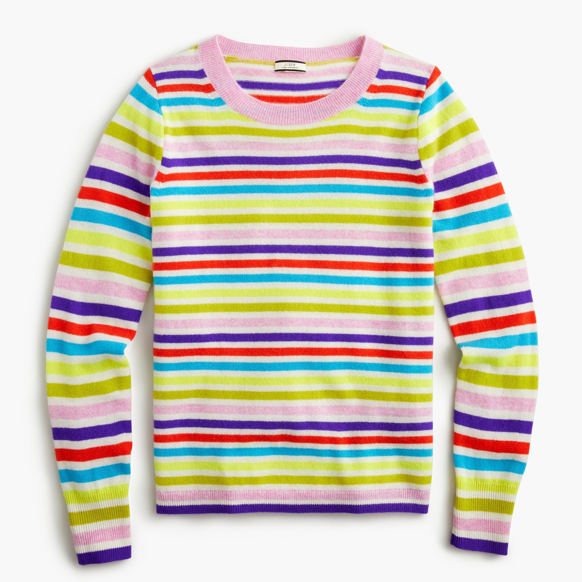 Cashmere Crewneck Sweater In Rainbow Stripe For Women | J.Crew