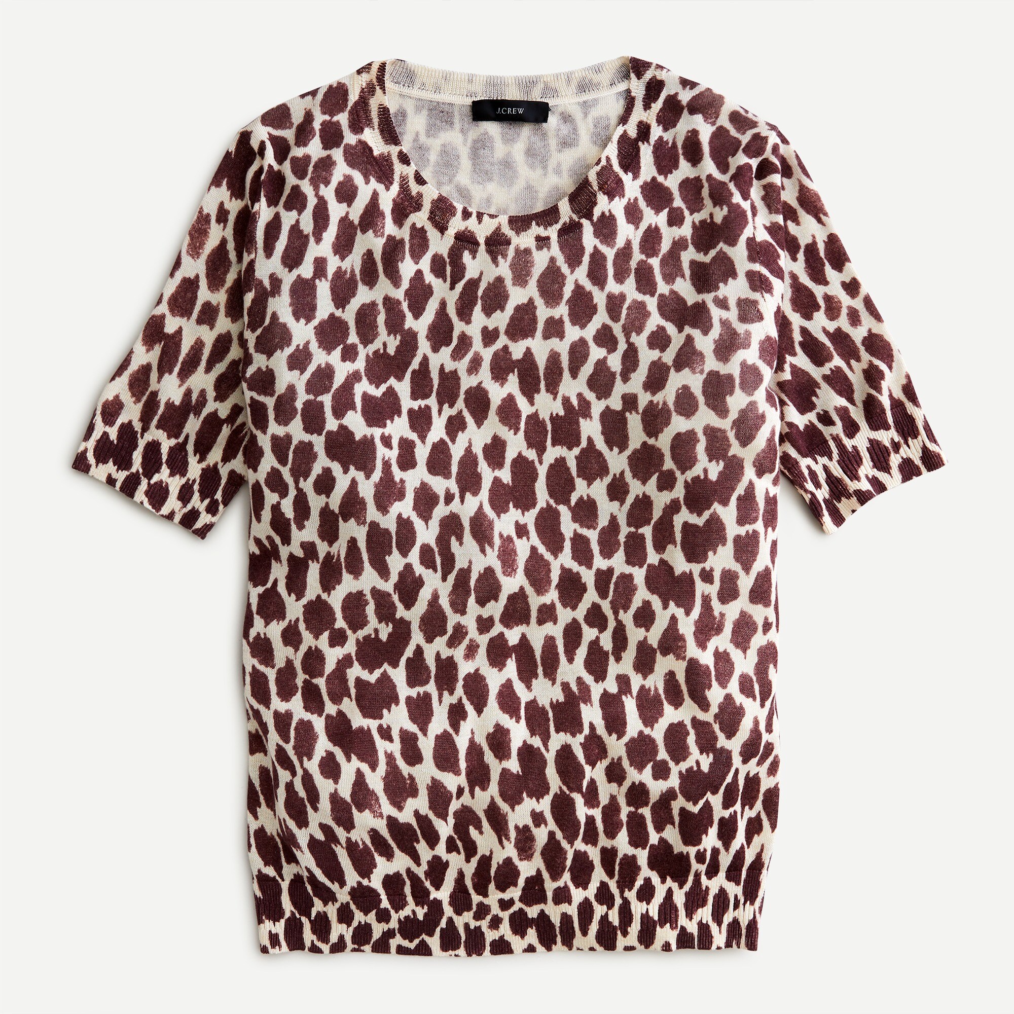 Short-sleeve silk-blend sweater in giraffe print