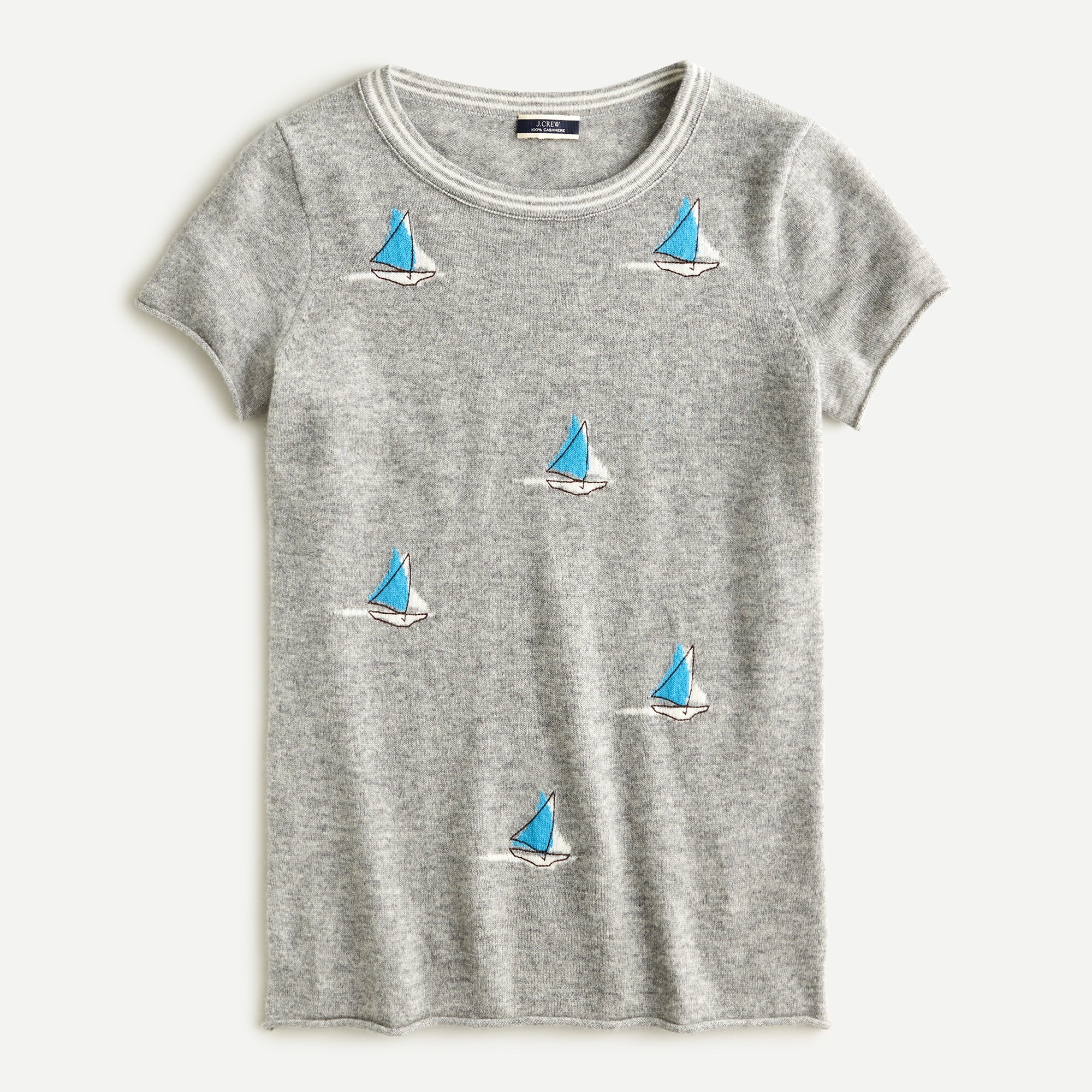 Short-sleeve Cashmere T-shirt With Nautical Embroidery For