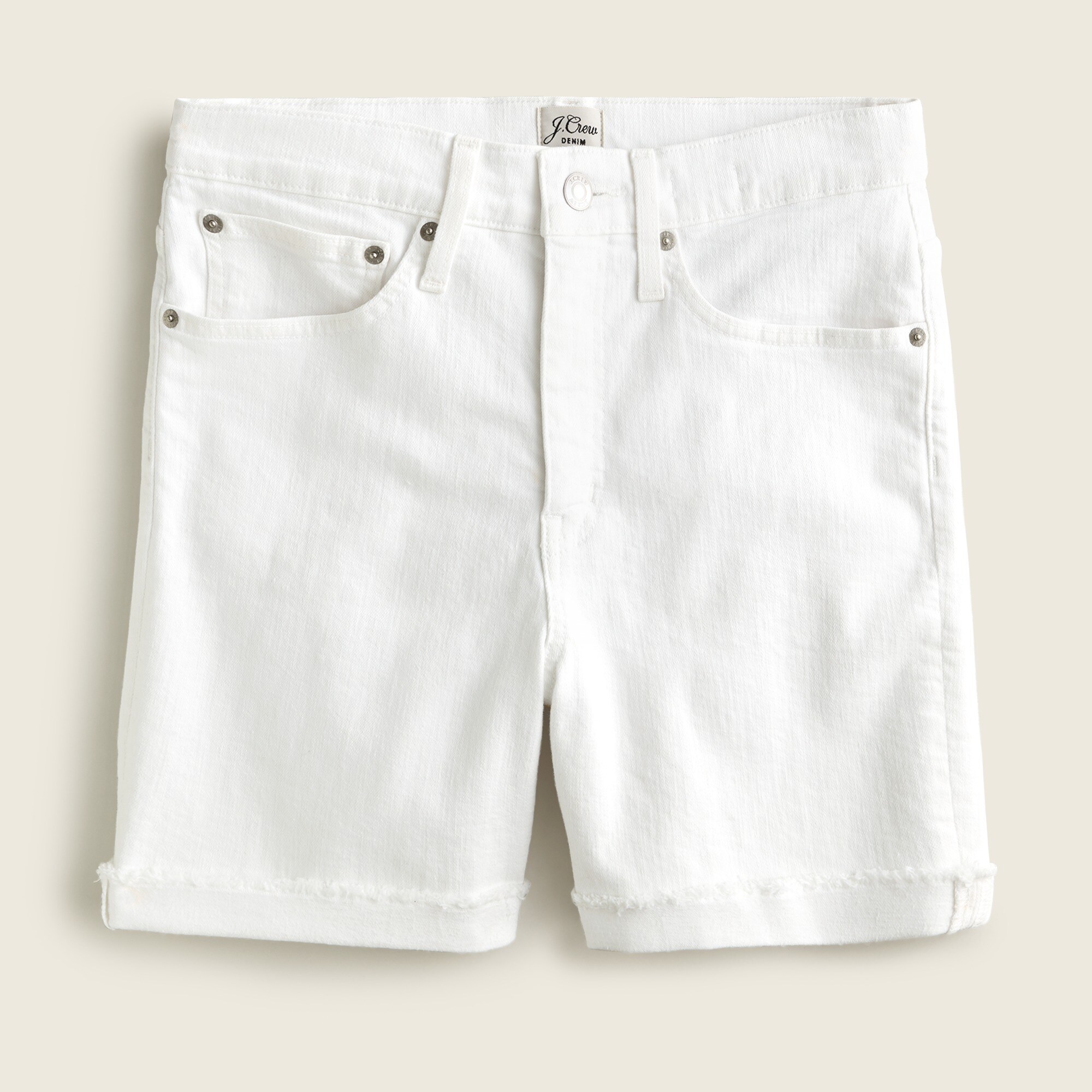 Long Denim Short In White For Women | J.Crew