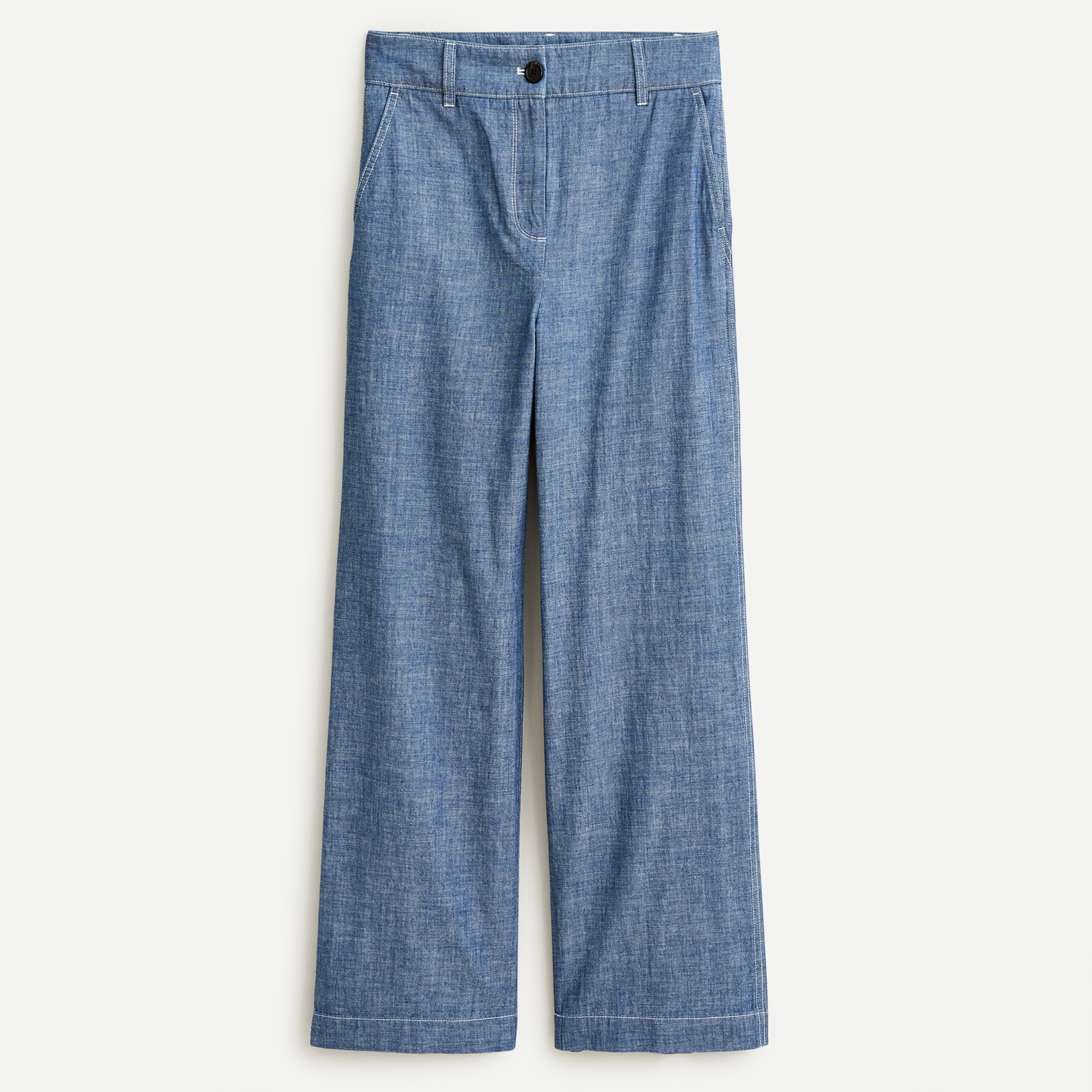Wide-leg pant in washed chambray