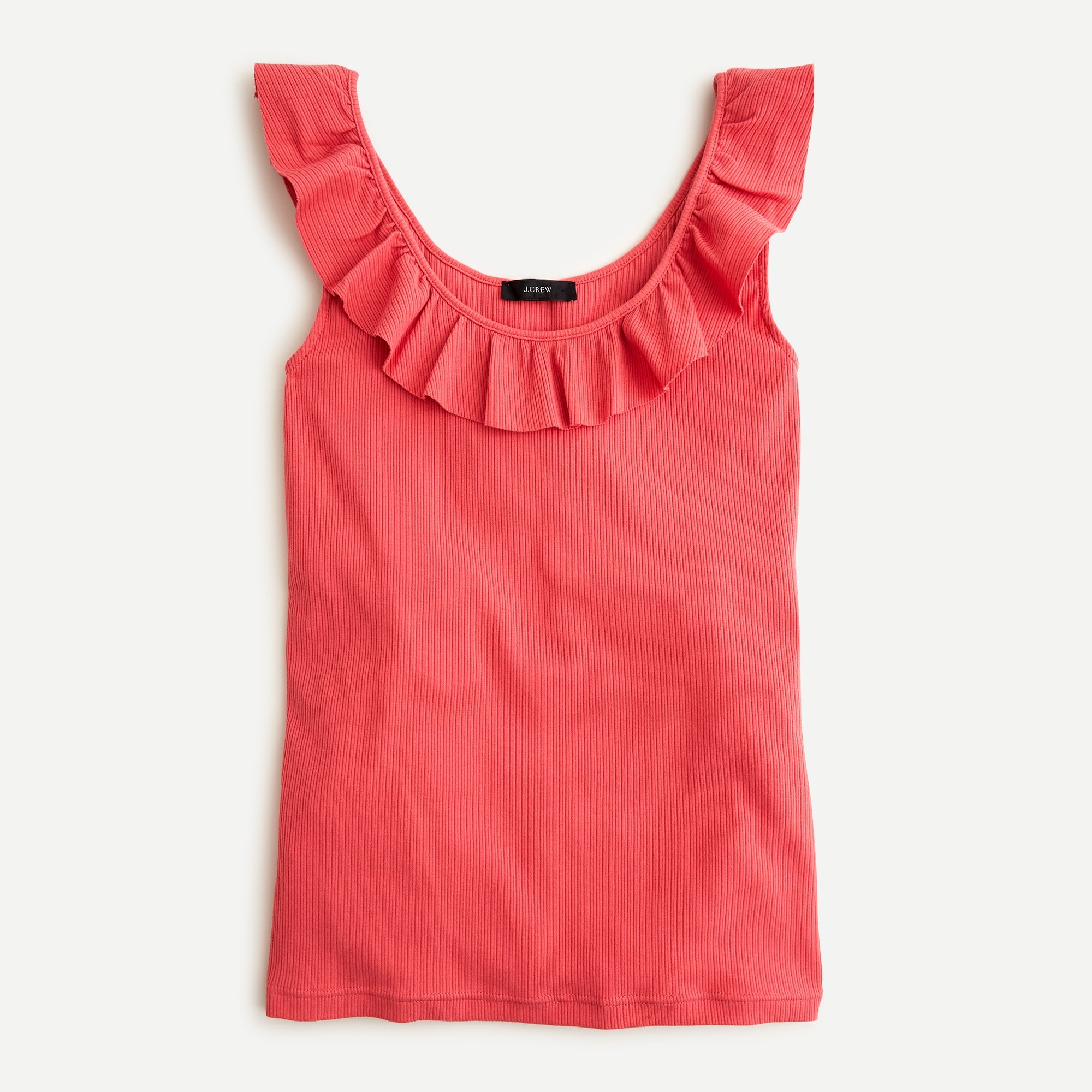 Ruffle-neck ribbed tank top