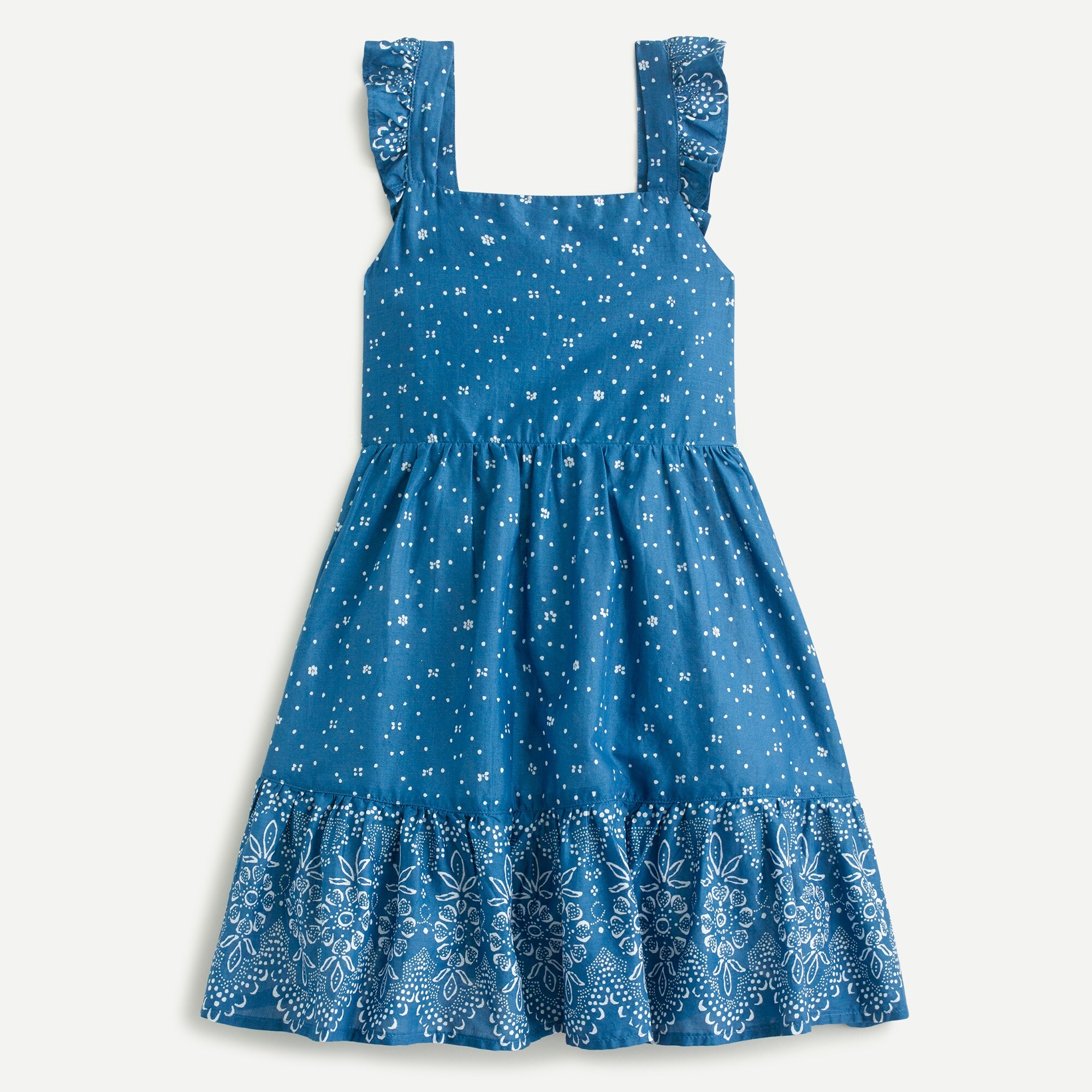 Girls' dress in blue bandana print