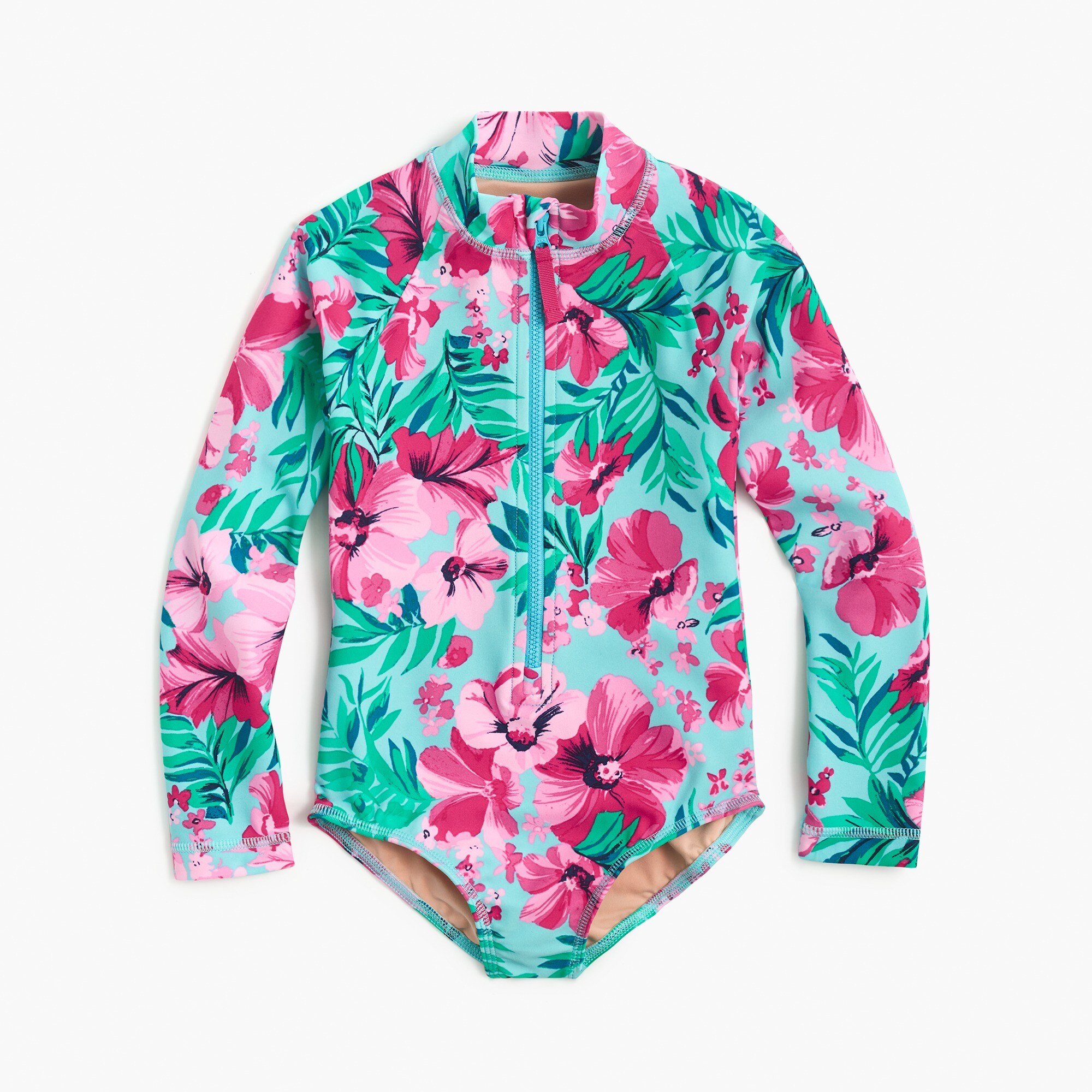 Girls' rash guard suit in Hawaiian print