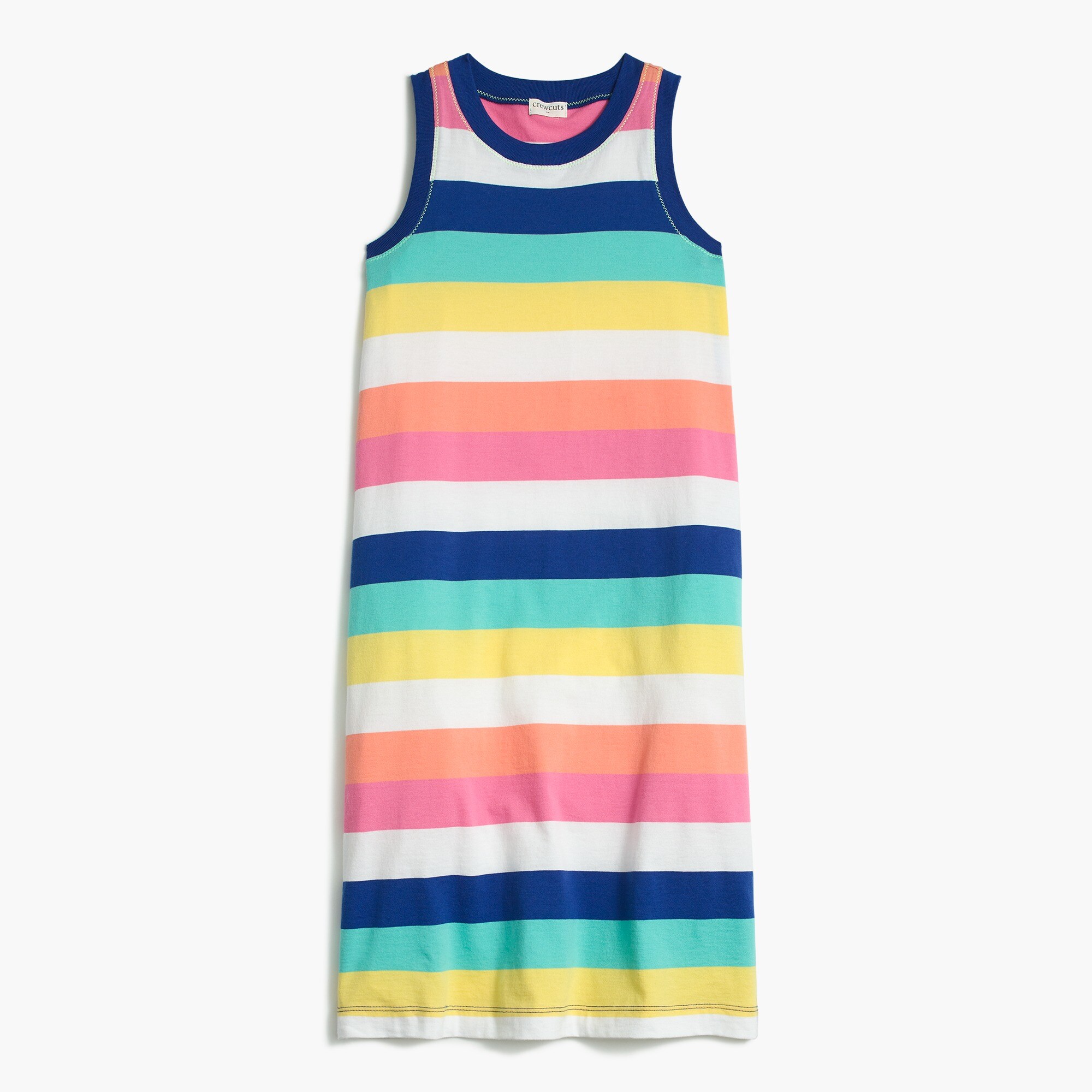 Girls' cotton midi dress in rainbow stripe