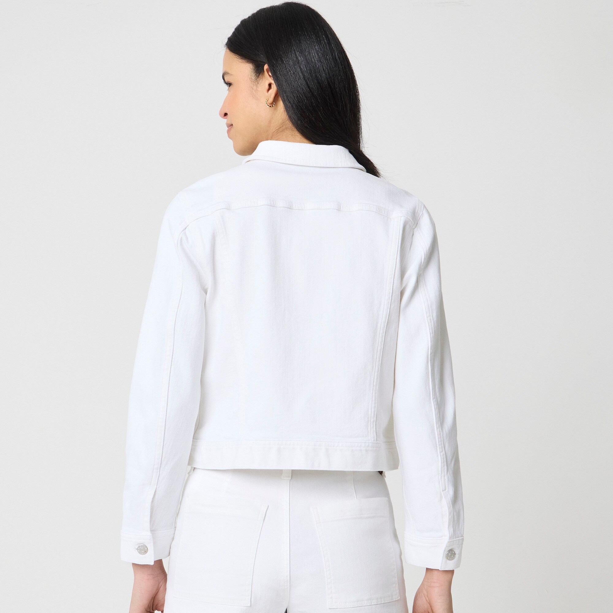 Veste en jean manches 3/4 ajourées - Blanc