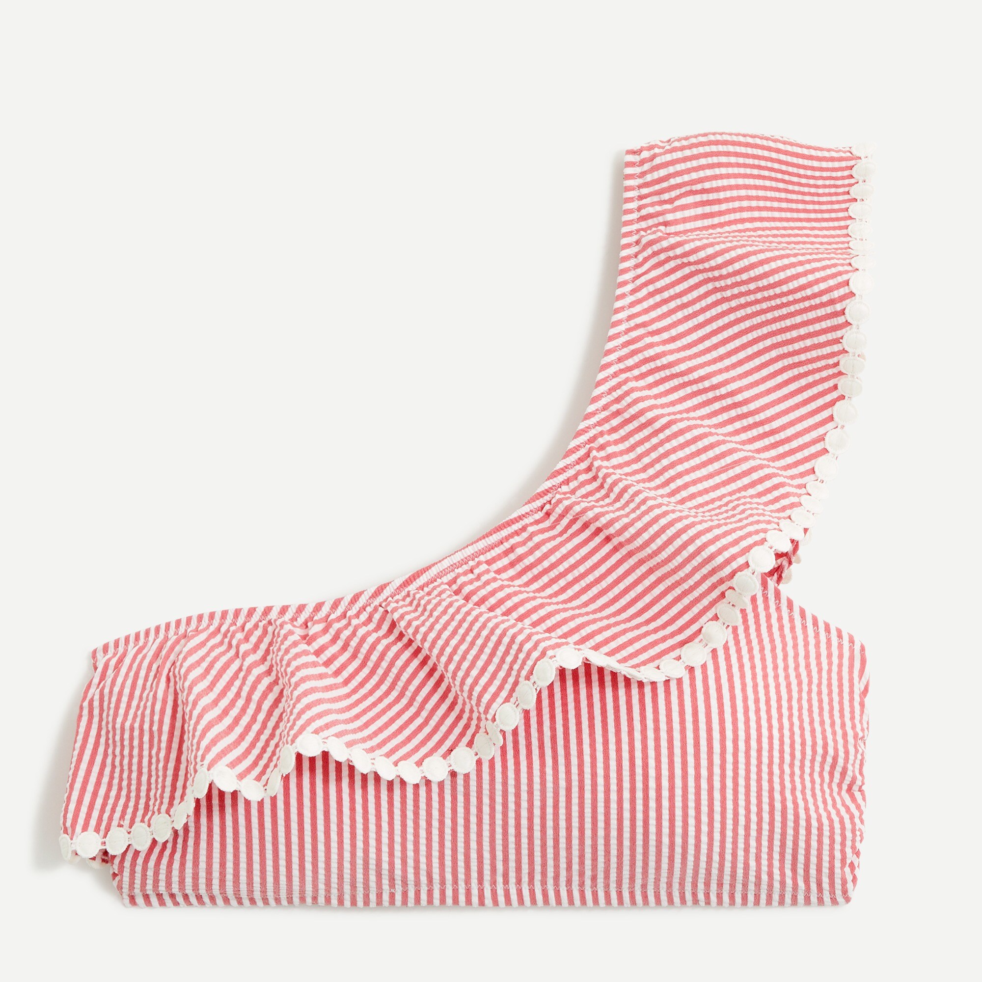 One-shoulder bikini top in seersucker