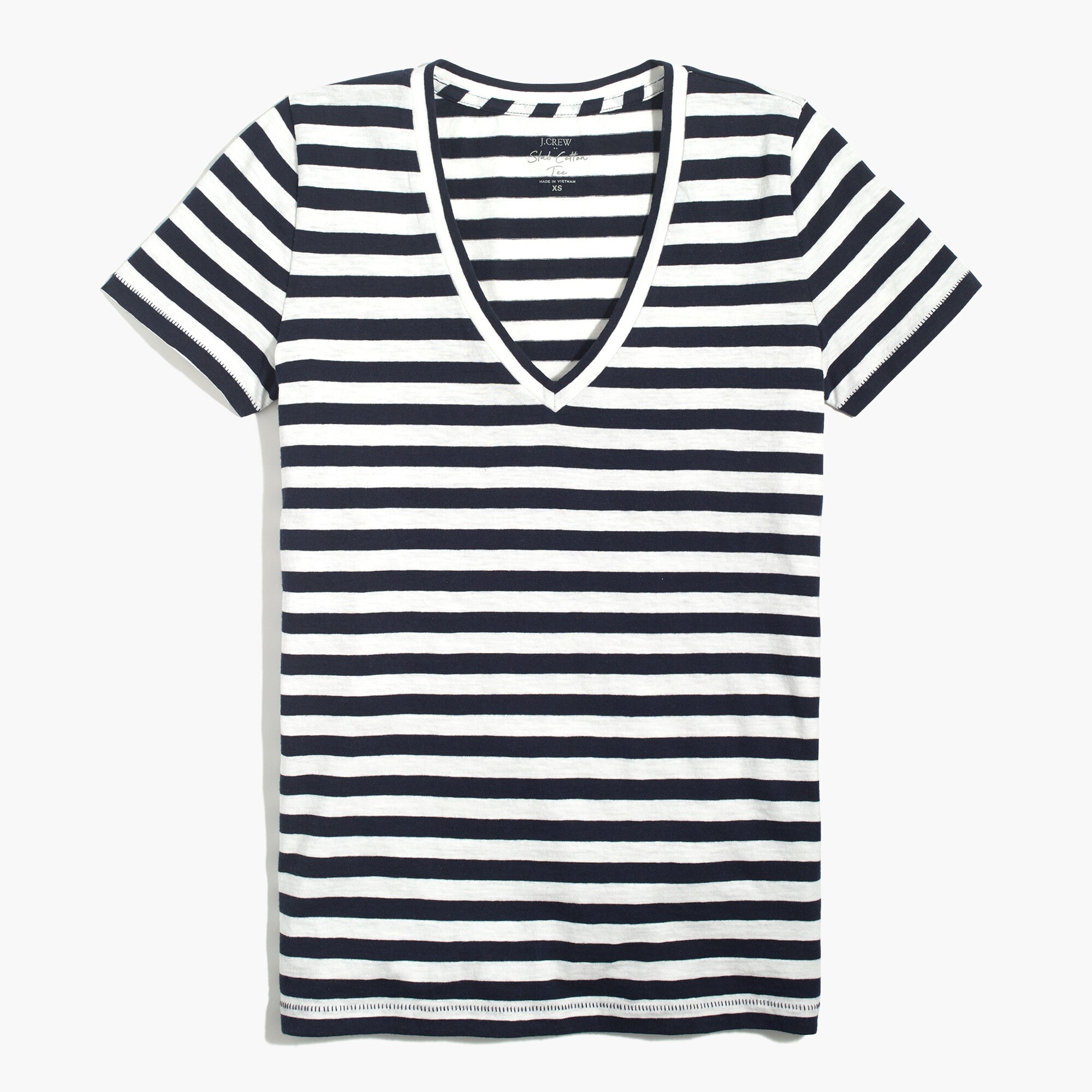factory: striped v-neck cotton tee for women, right side, view zoomed